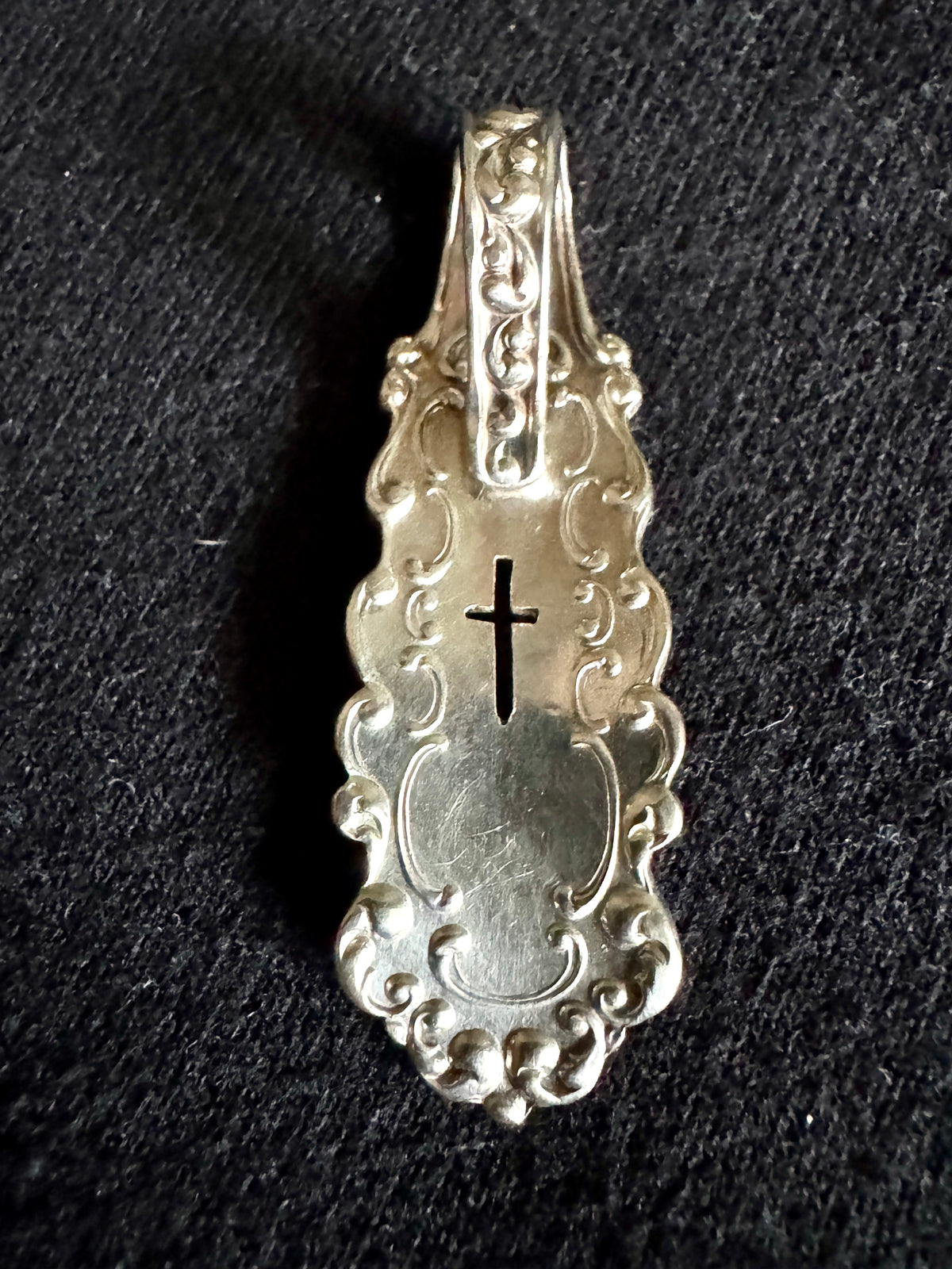 Vtg Ornate Sterling Silver Spoon Pendant ~ Silver Spoon Cross Pendant
