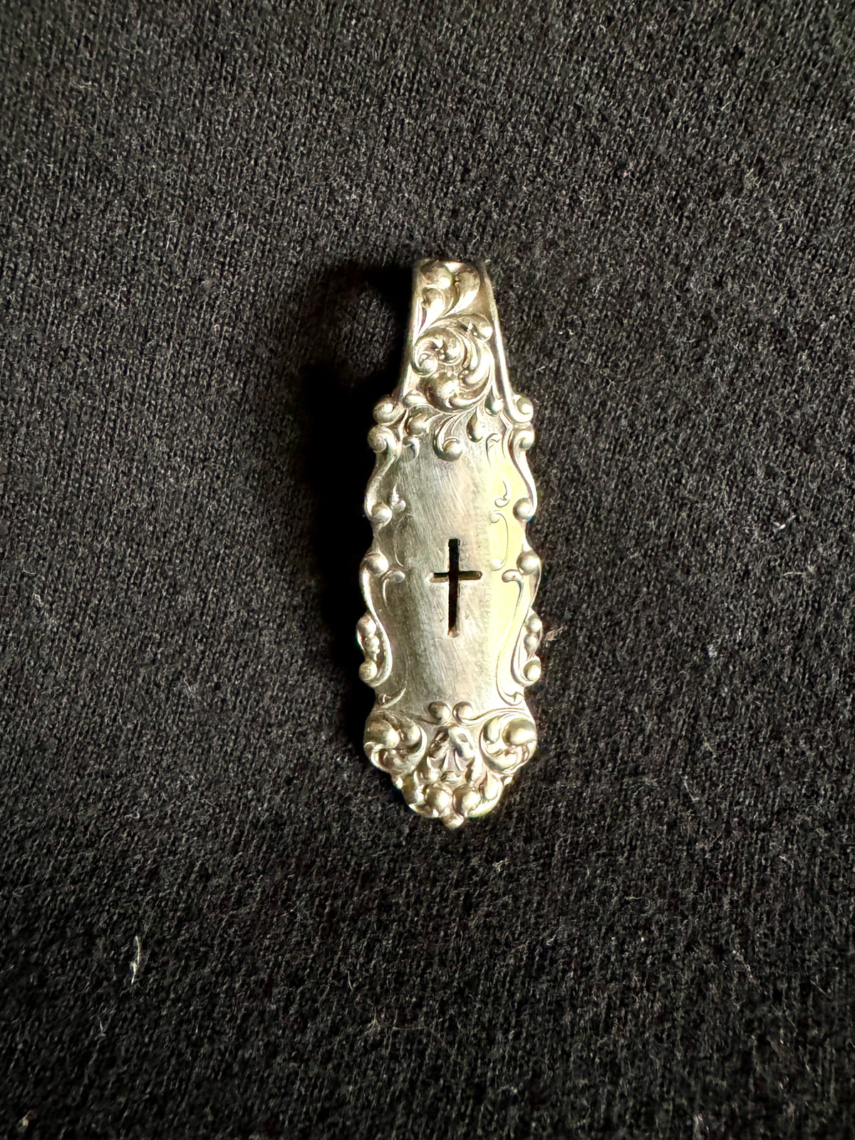 Vtg Ornate Sterling Silver Spoon Pendant ~ Silver Spoon Cross Pendant