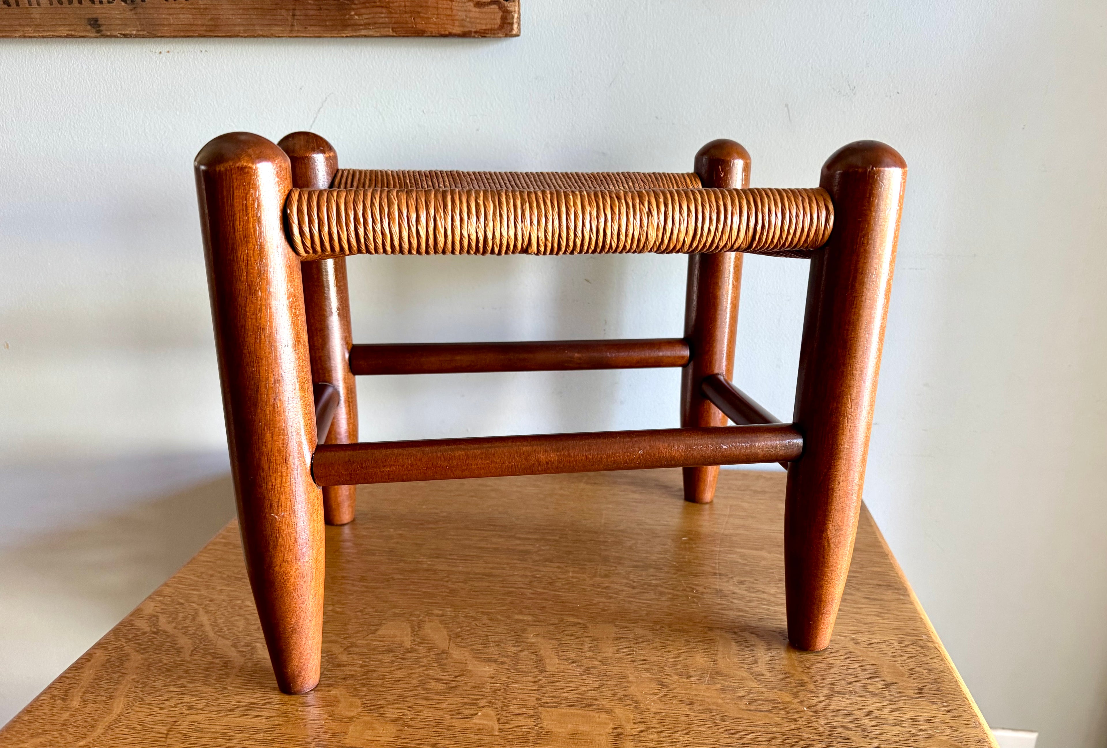 Vtg E.A. Clore Rush Top Footrest | Shaker Style Rush Footstool