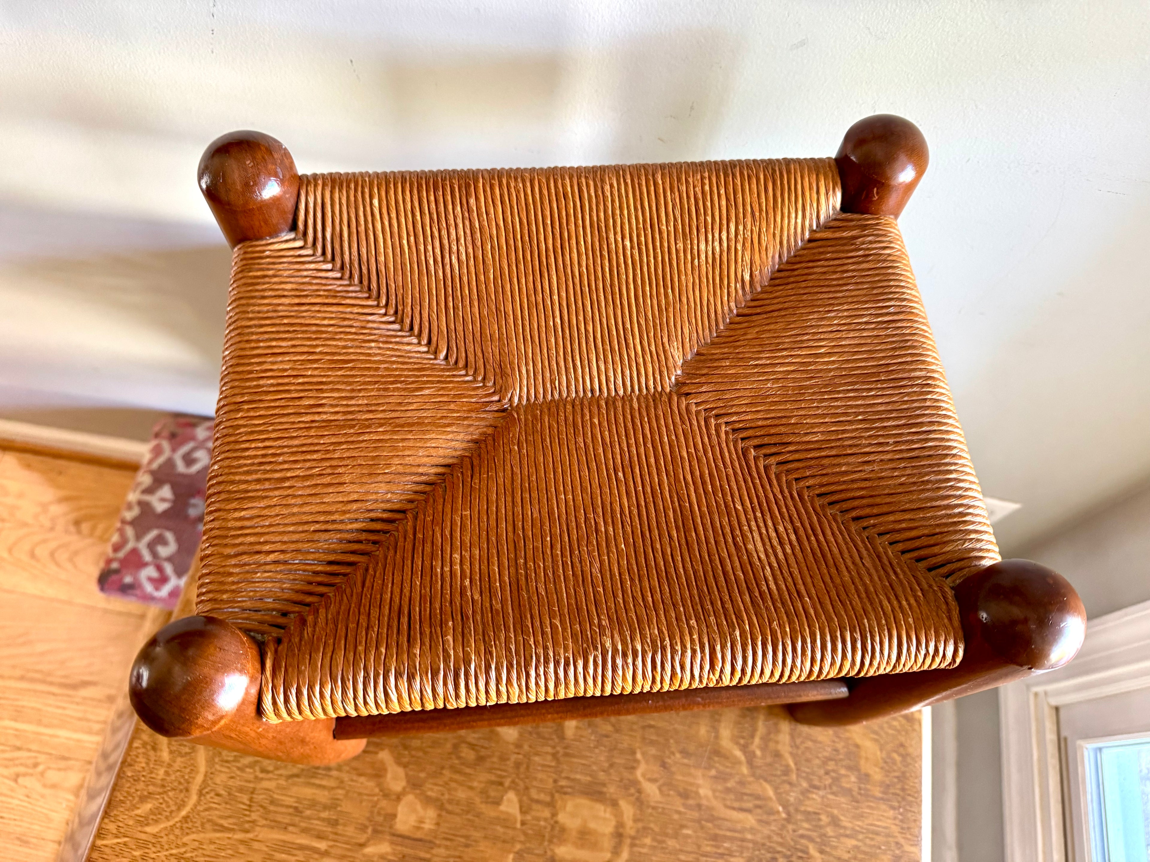 Vtg E.A. Clore Rush Top Footrest | Shaker Style Rush Footstool
