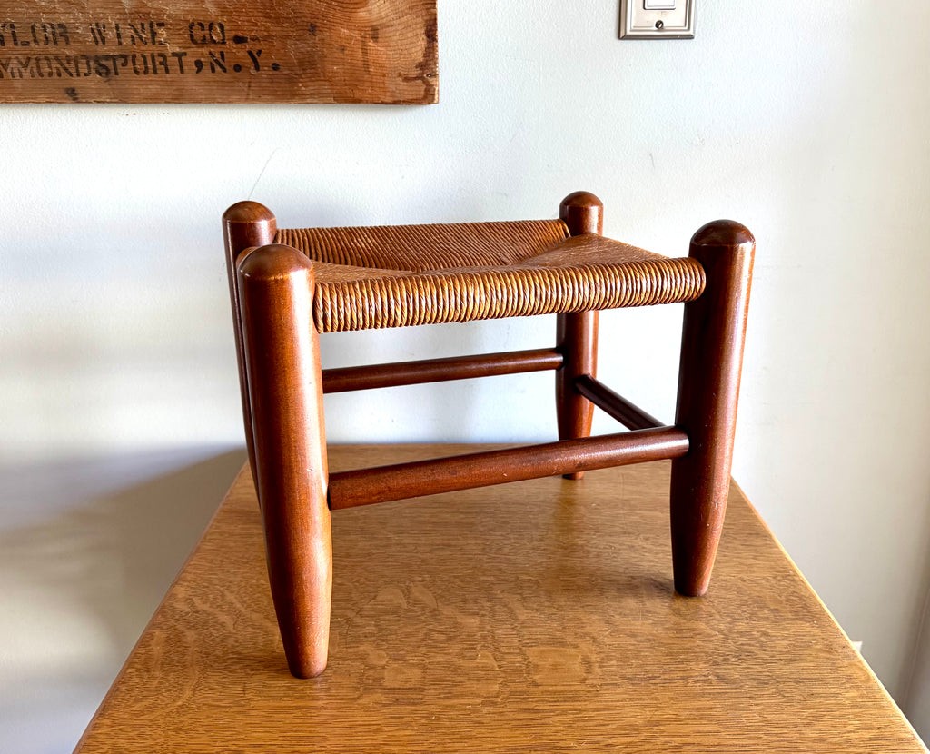 Vtg E.A. Clore Rush Top Footrest | Shaker Style Rush Footstool