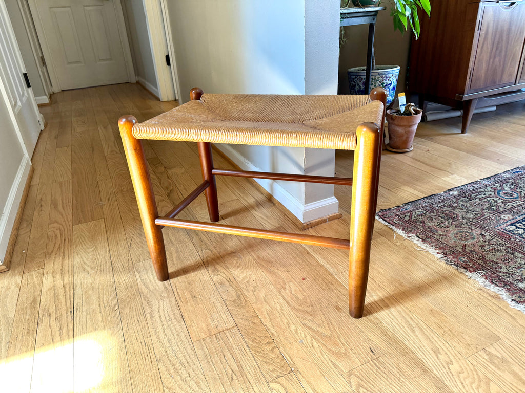 Vtg E.A. Clore Rush Top Fireside Bench | Shaker Style Rush Bench