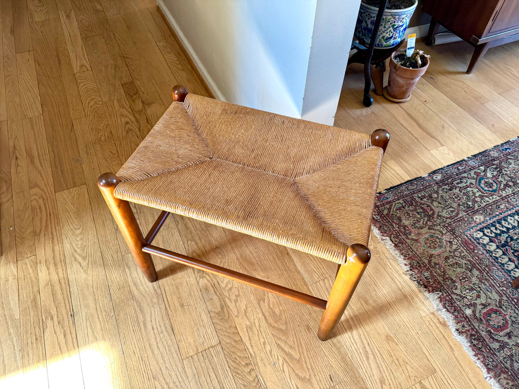 Vtg E.A. Clore Rush Top Fireside Bench | Shaker Style Rush Bench
