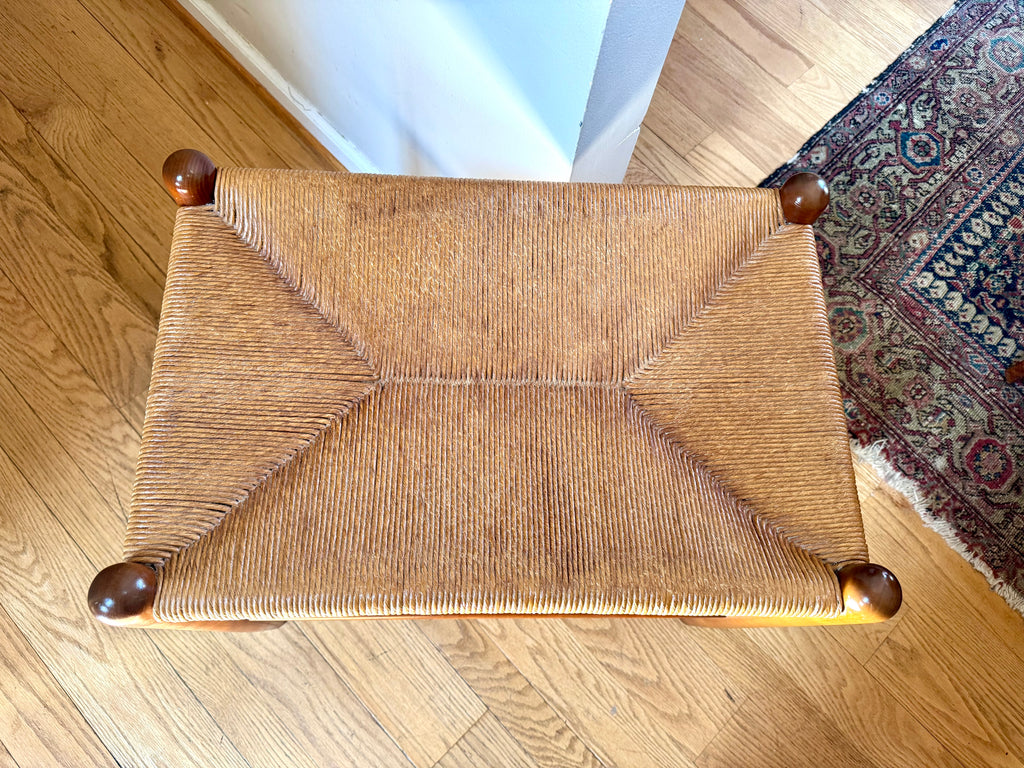 Vtg E.A. Clore Rush Top Fireside Bench | Shaker Style Rush Bench