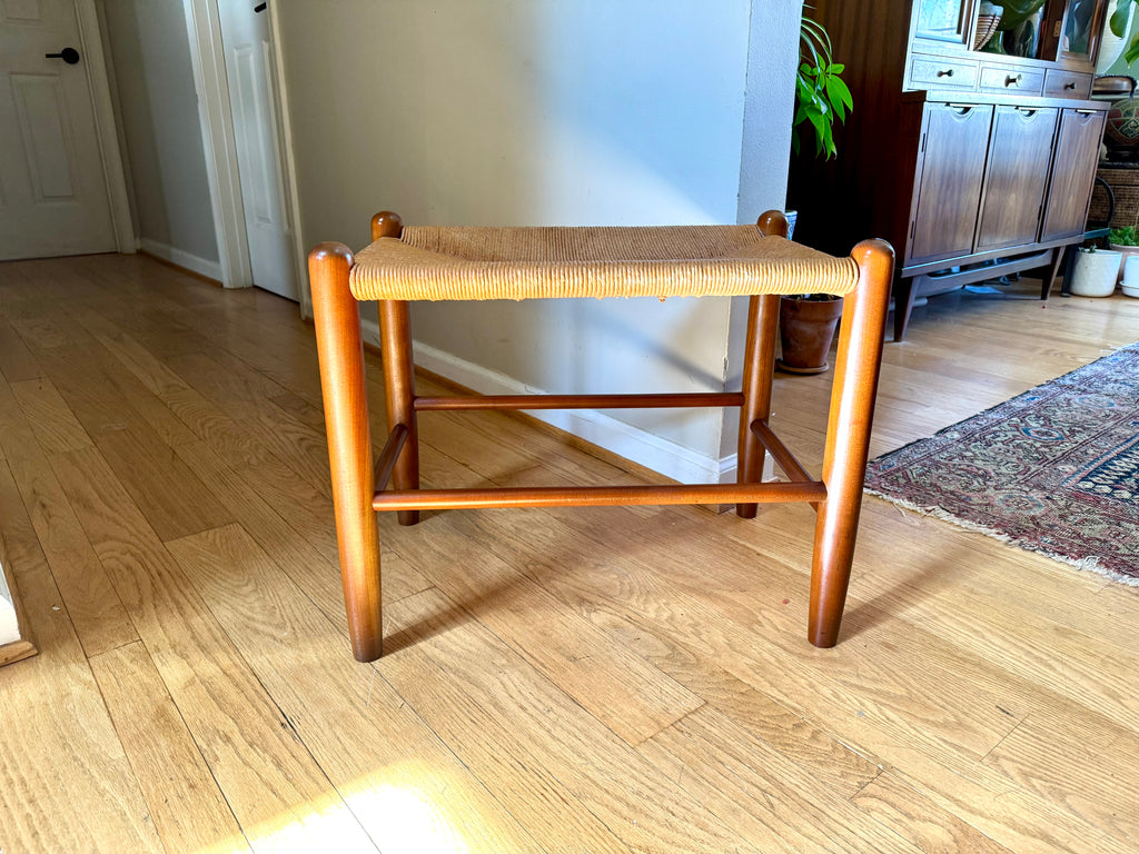 Vtg E.A. Clore Rush Top Fireside Bench | Shaker Style Rush Bench