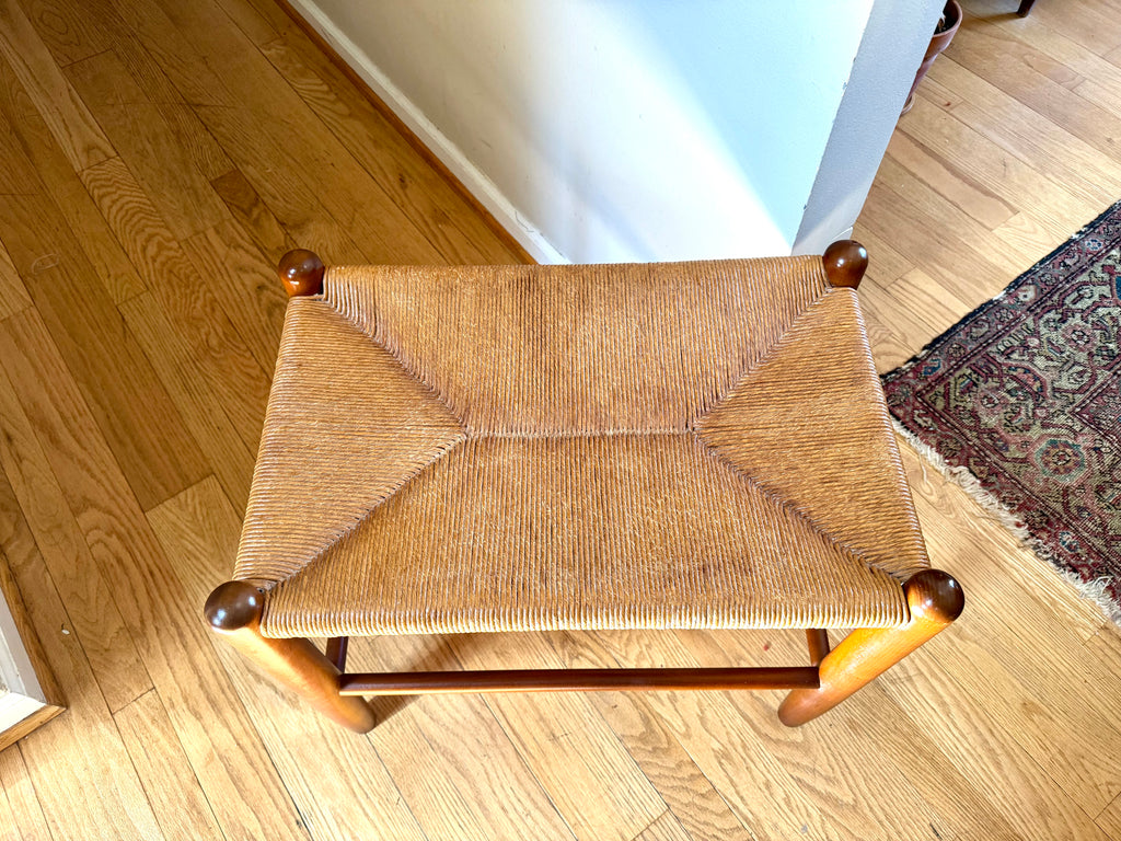 Vtg E.A. Clore Rush Top Fireside Bench | Shaker Style Rush Bench