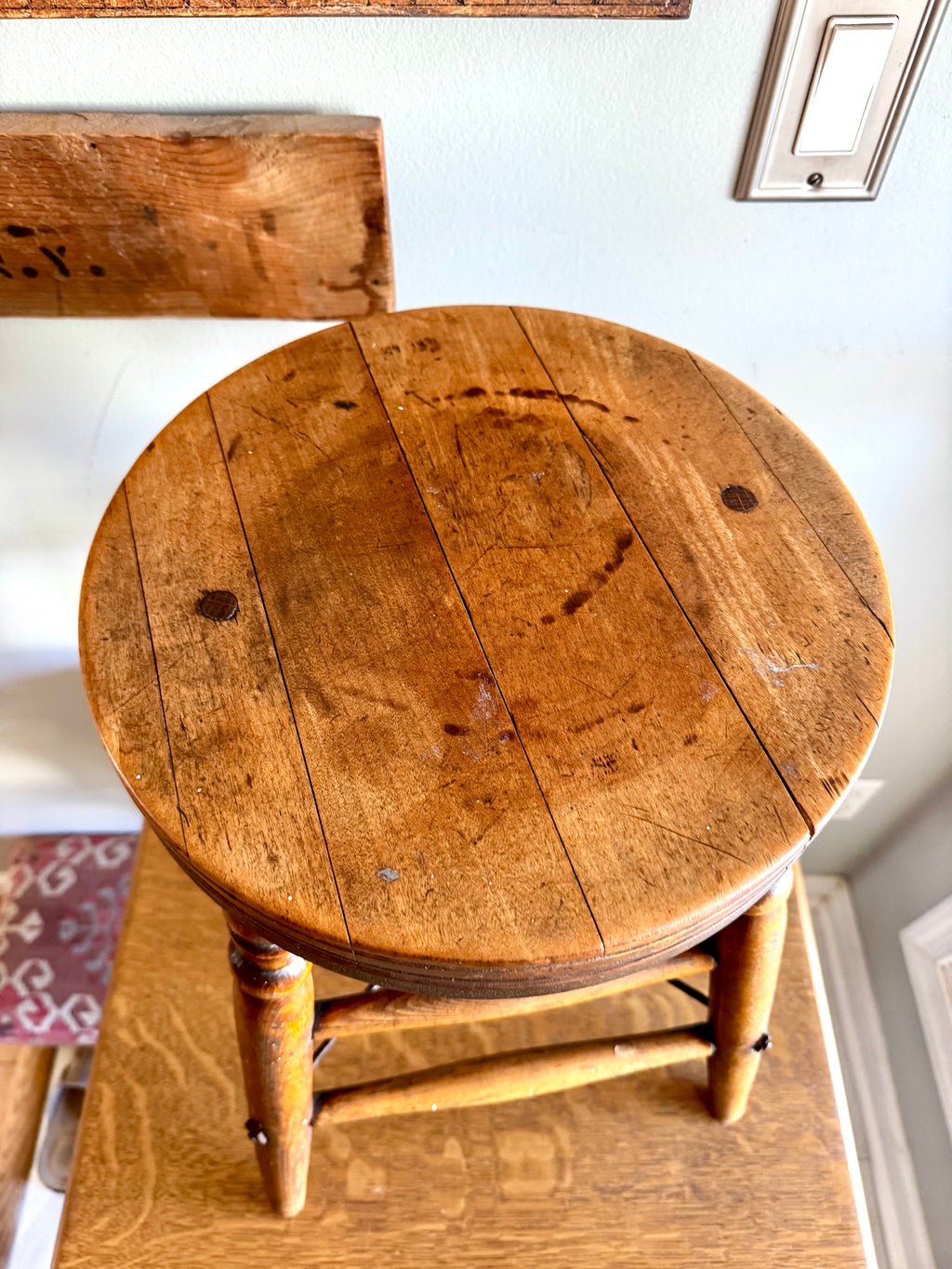 Antique Turned Leg Wooden Stool | Heywood Wakefield Style Wooden Stool