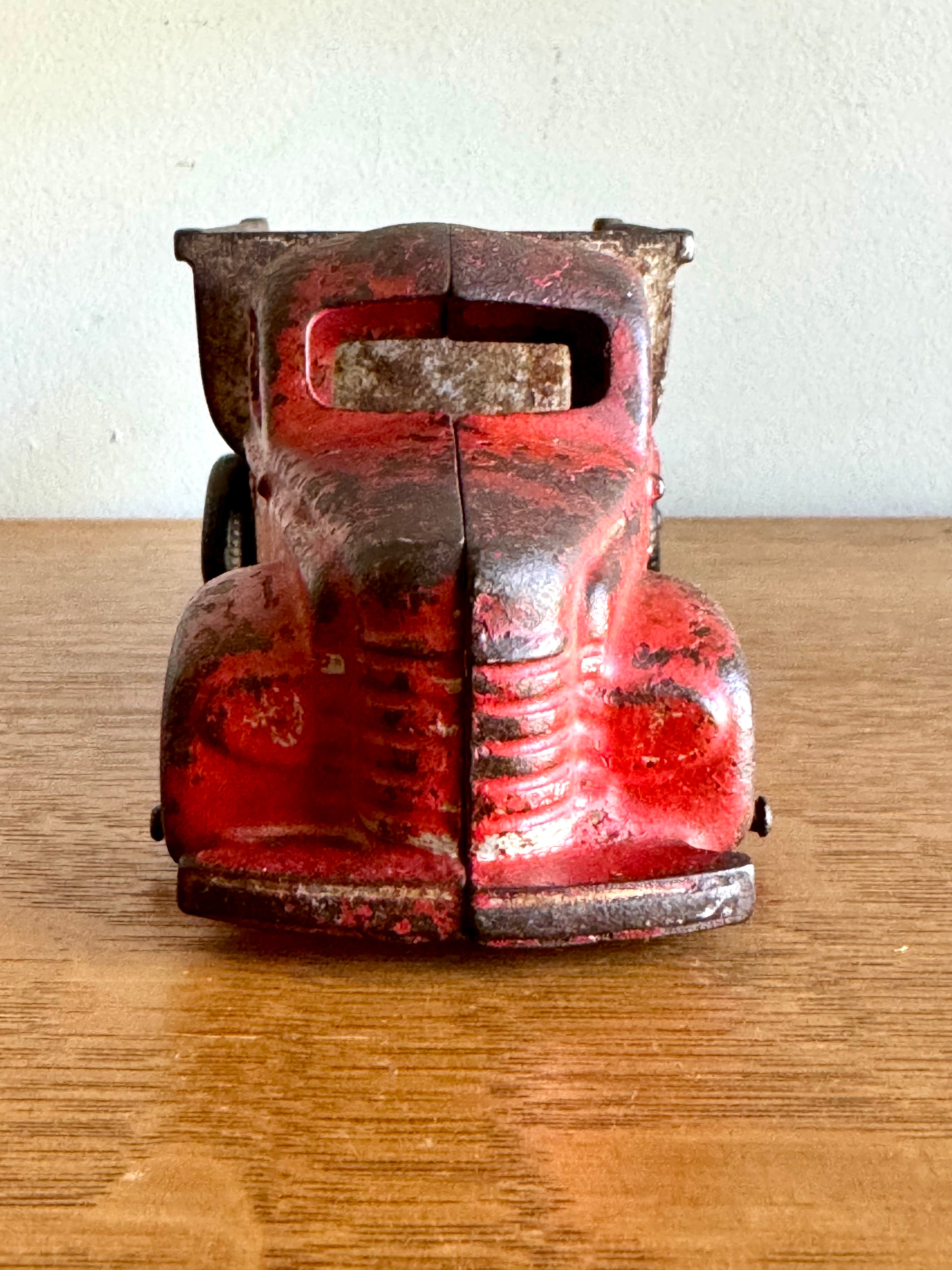 1930's Arcade Cast Iron International Dump Truck | Red Arcade International Cast Iron Truck (No front wheels)