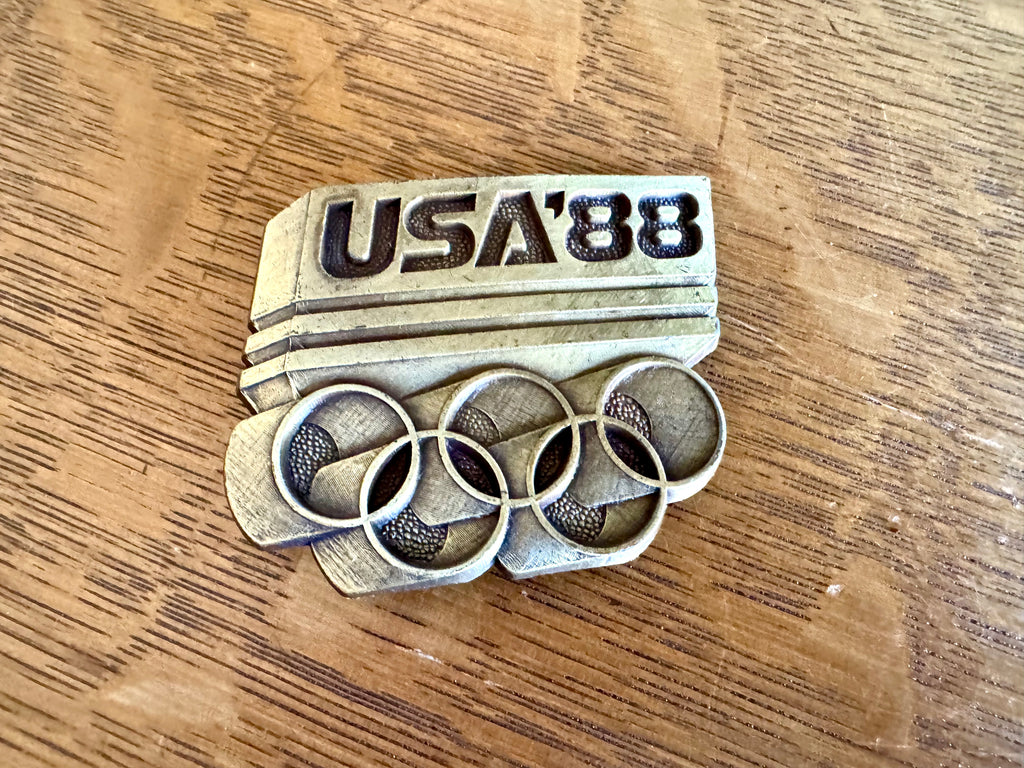 Vtg Brass USA Olympics Belt Buckle | 1988 USA Olympics Buckle