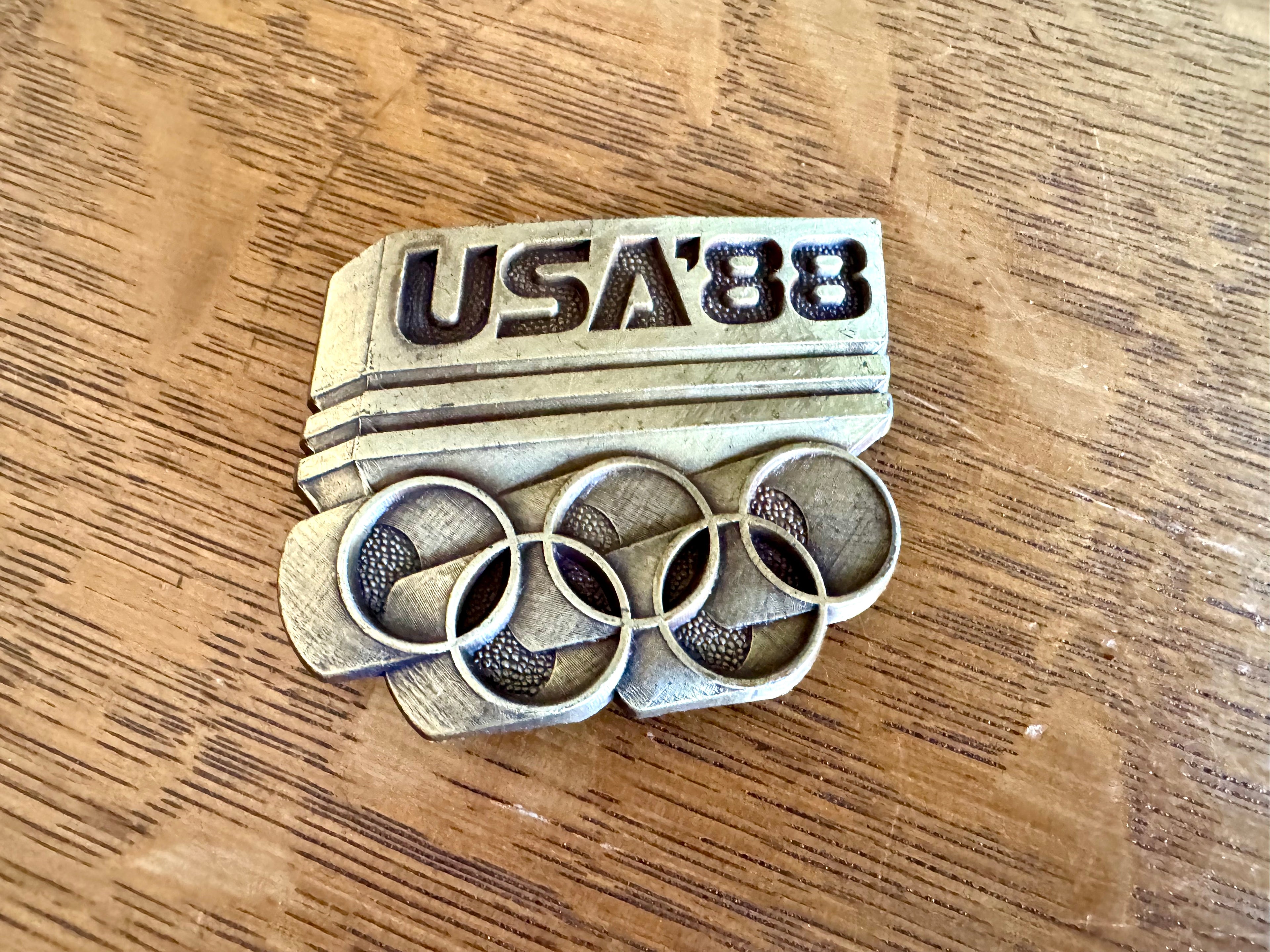 Vtg Brass USA Olympics Belt Buckle | 1988 USA Olympics Buckle