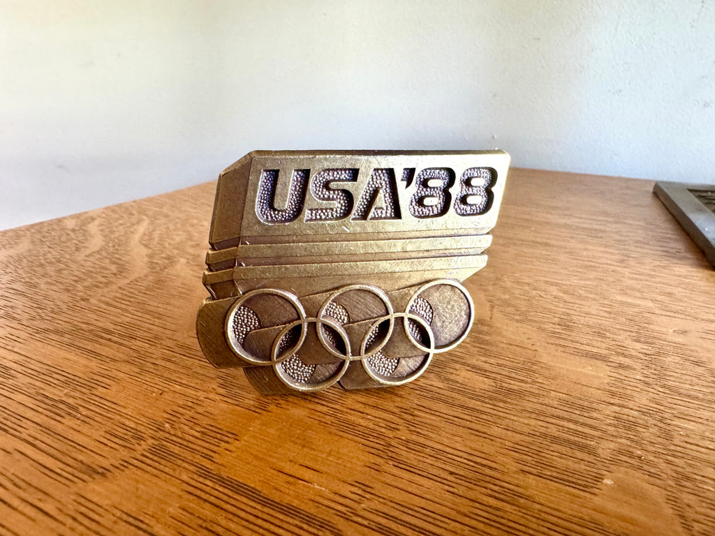 Vtg Brass USA Olympics Belt Buckle | 1988 USA Olympics Buckle
