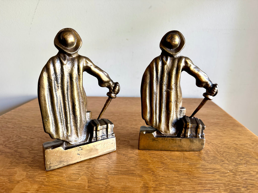 Vtg Pair of Bronze Clad Pirate Bookends | Swashbuckler Pirate Bookends