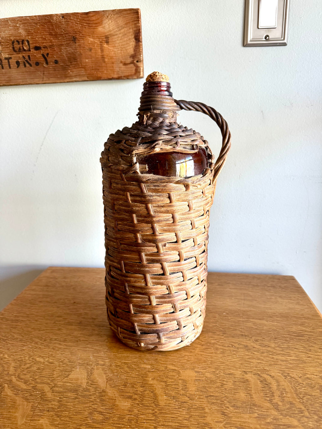 Antique Wicker Demijohn Bottle | Amber Bottles Wrapped In Wicker "Destilería Serrallés, Ponce P.R."