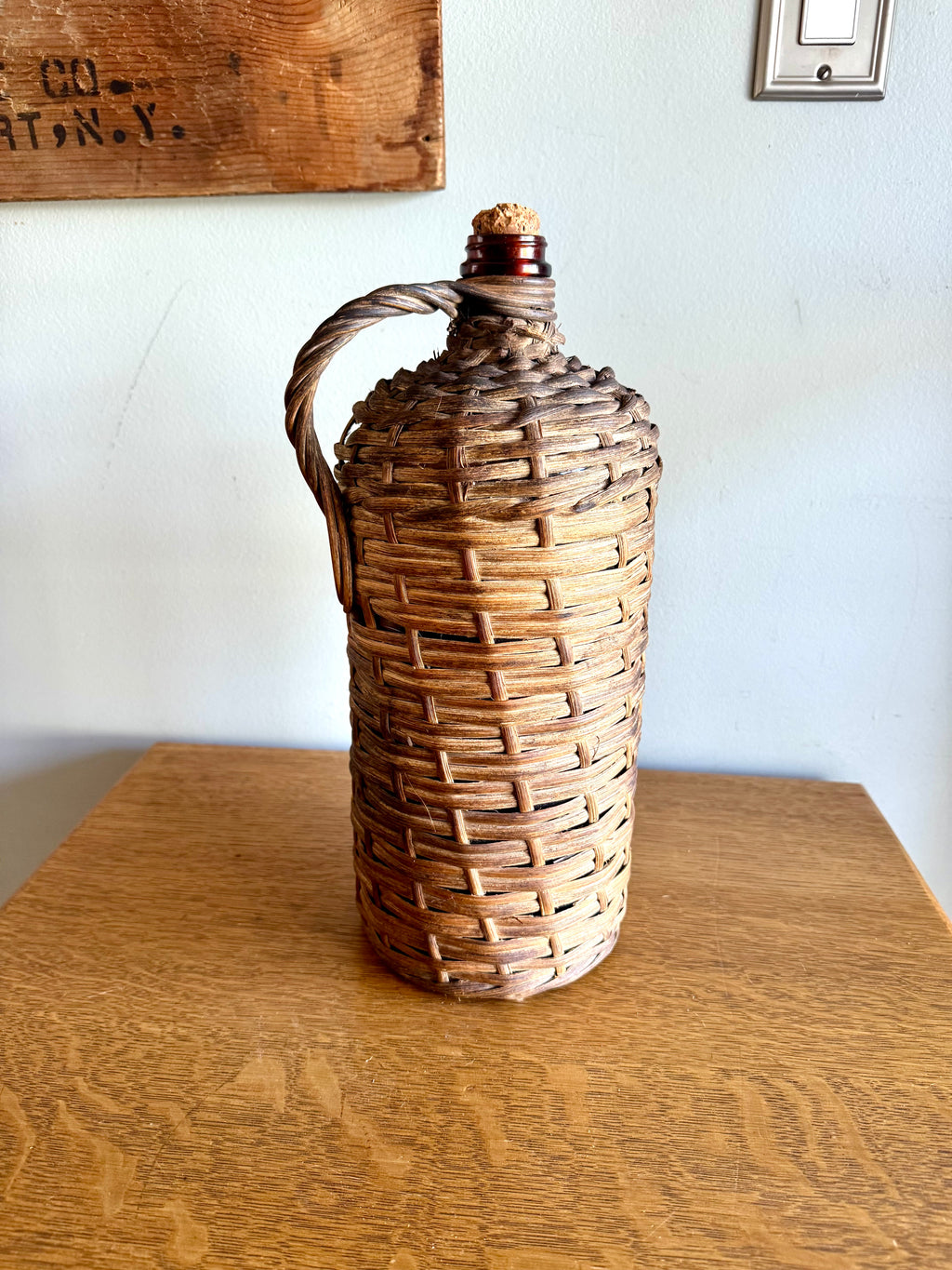 Antique Wicker Demijohn Bottle | Amber Bottles Wrapped In Wicker "Destilería Serrallés, Ponce P.R."