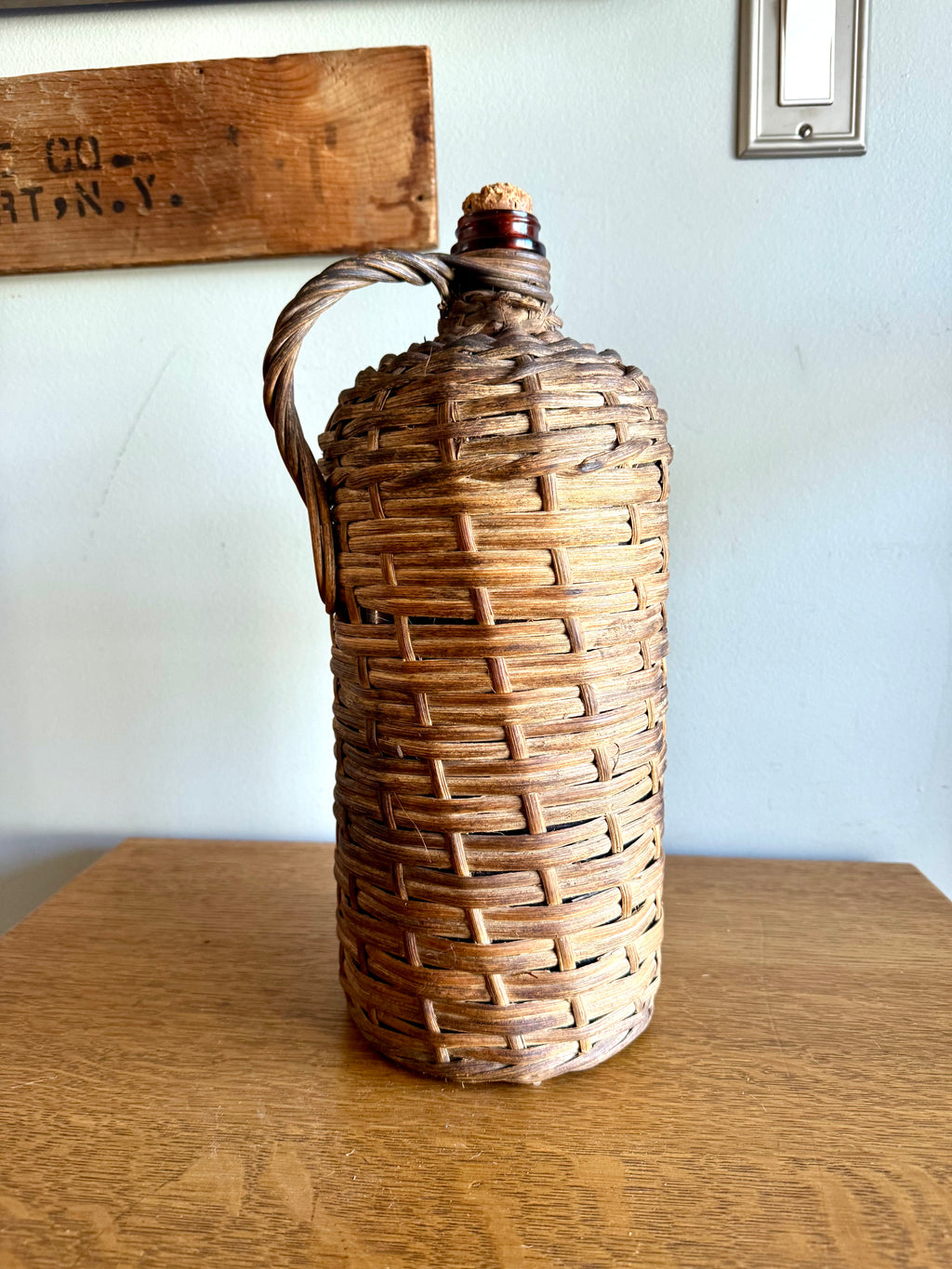 Antique Wicker Demijohn Bottle | Amber Bottles Wrapped In Wicker "Destilería Serrallés, Ponce P.R."