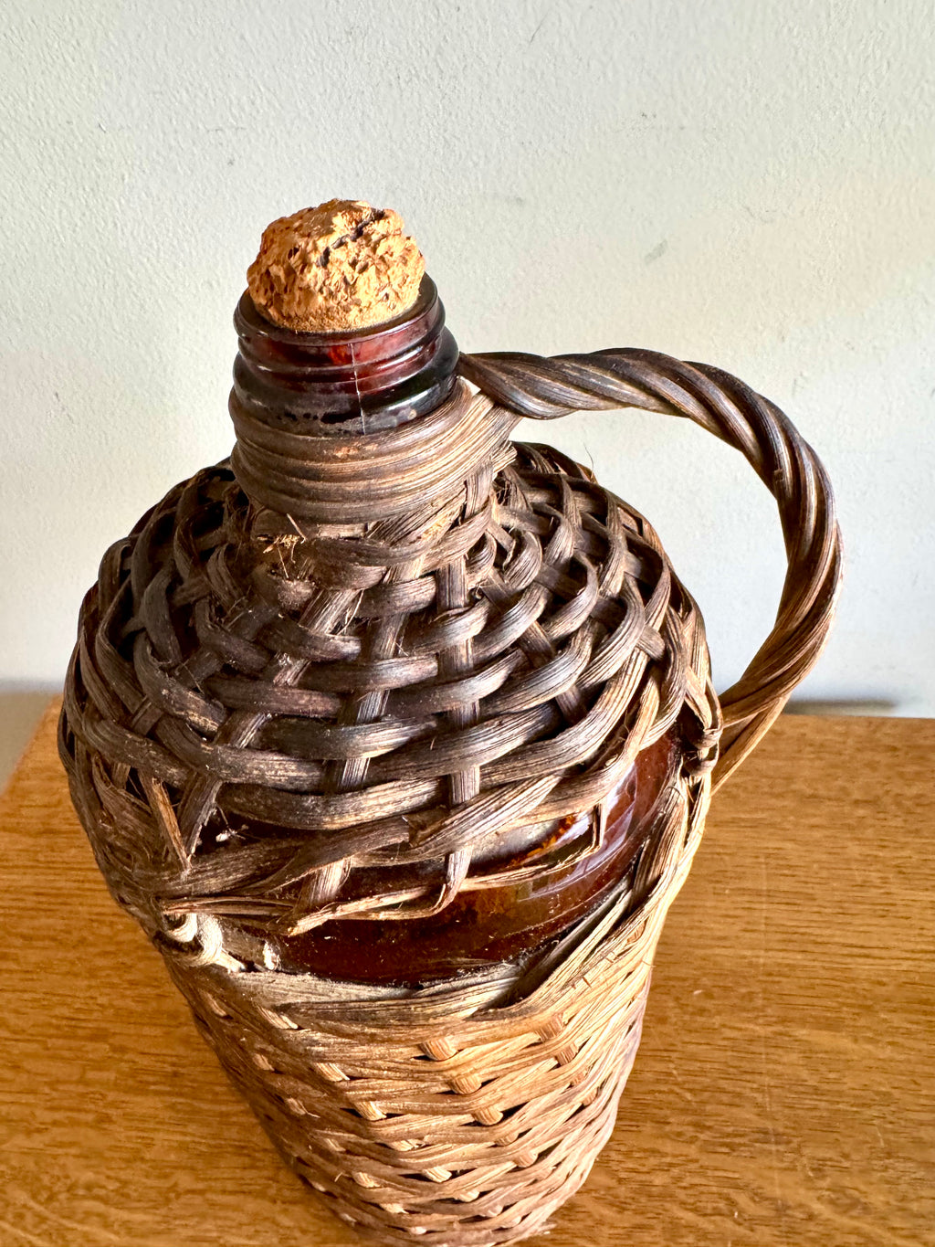 Antique Wicker Demijohn Bottle | Amber Bottles Wrapped In Wicker "Destilería Serrallés, Ponce P.R."