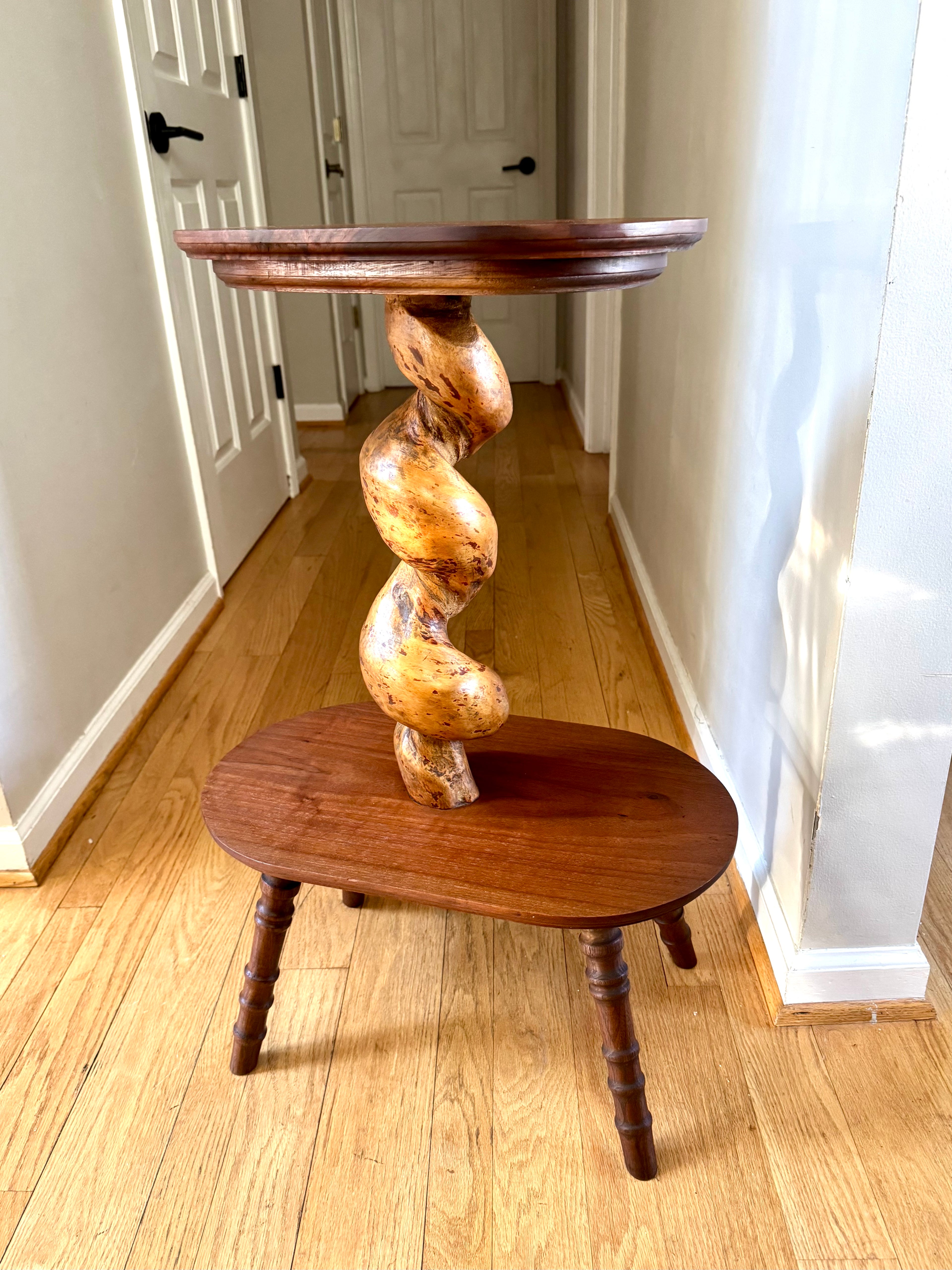 Vtg Wooden 2 Tiered Barley Twist Table | Turned Wood legged Unique Table