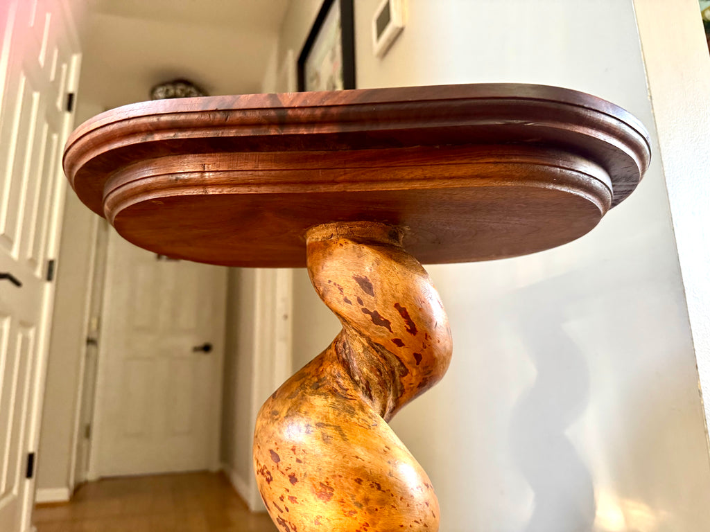 Vtg Wooden 2 Tiered Barley Twist Table | Turned Wood legged Unique Table