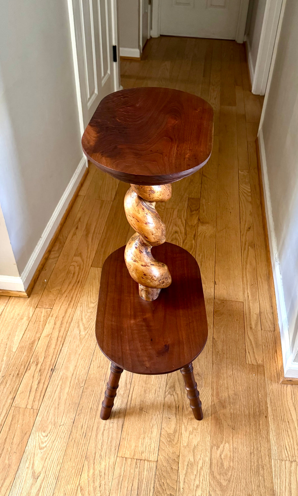 Vtg Wooden 2 Tiered Barley Twist Table | Turned Wood legged Unique Table