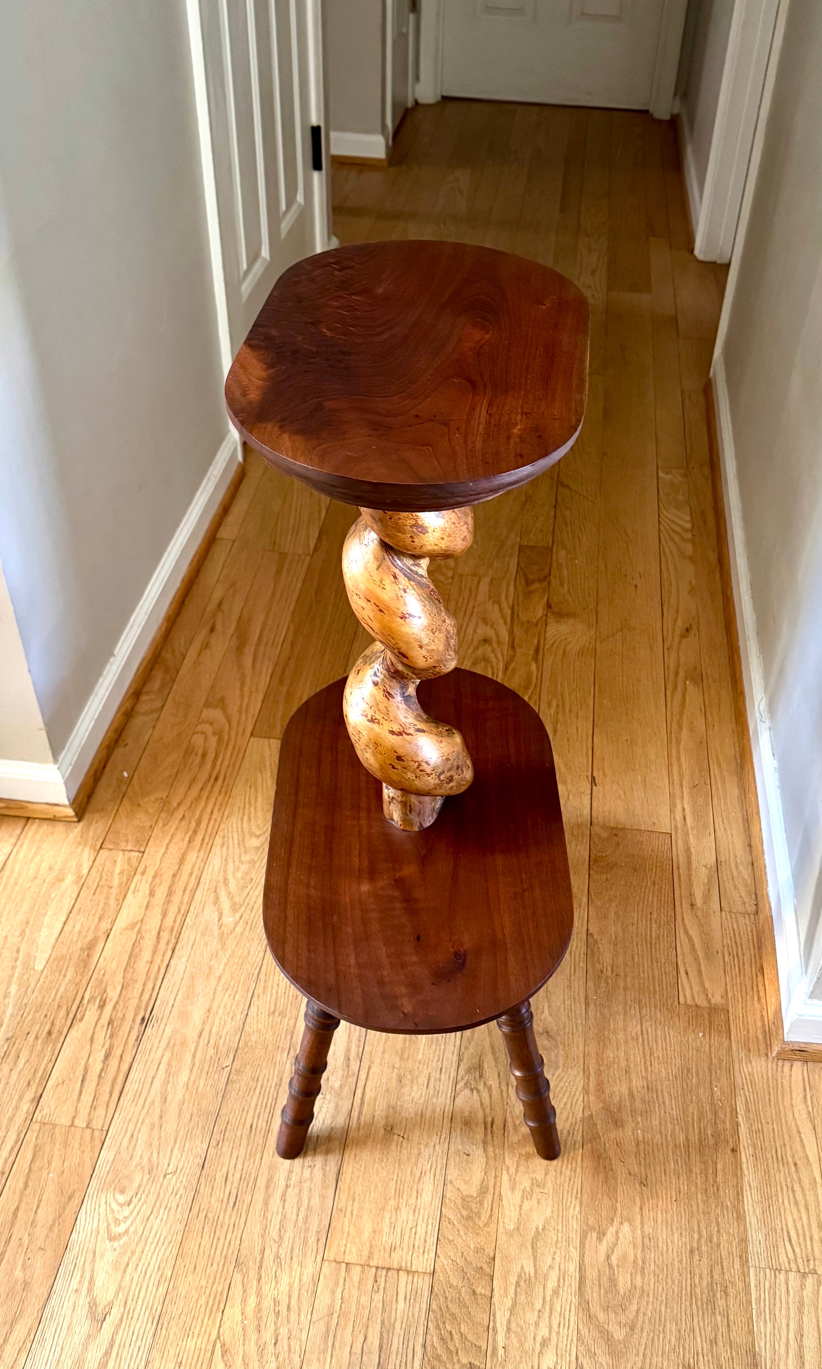 Vtg Wooden 2 Tiered Barley Twist Table | Turned Wood legged Unique Table