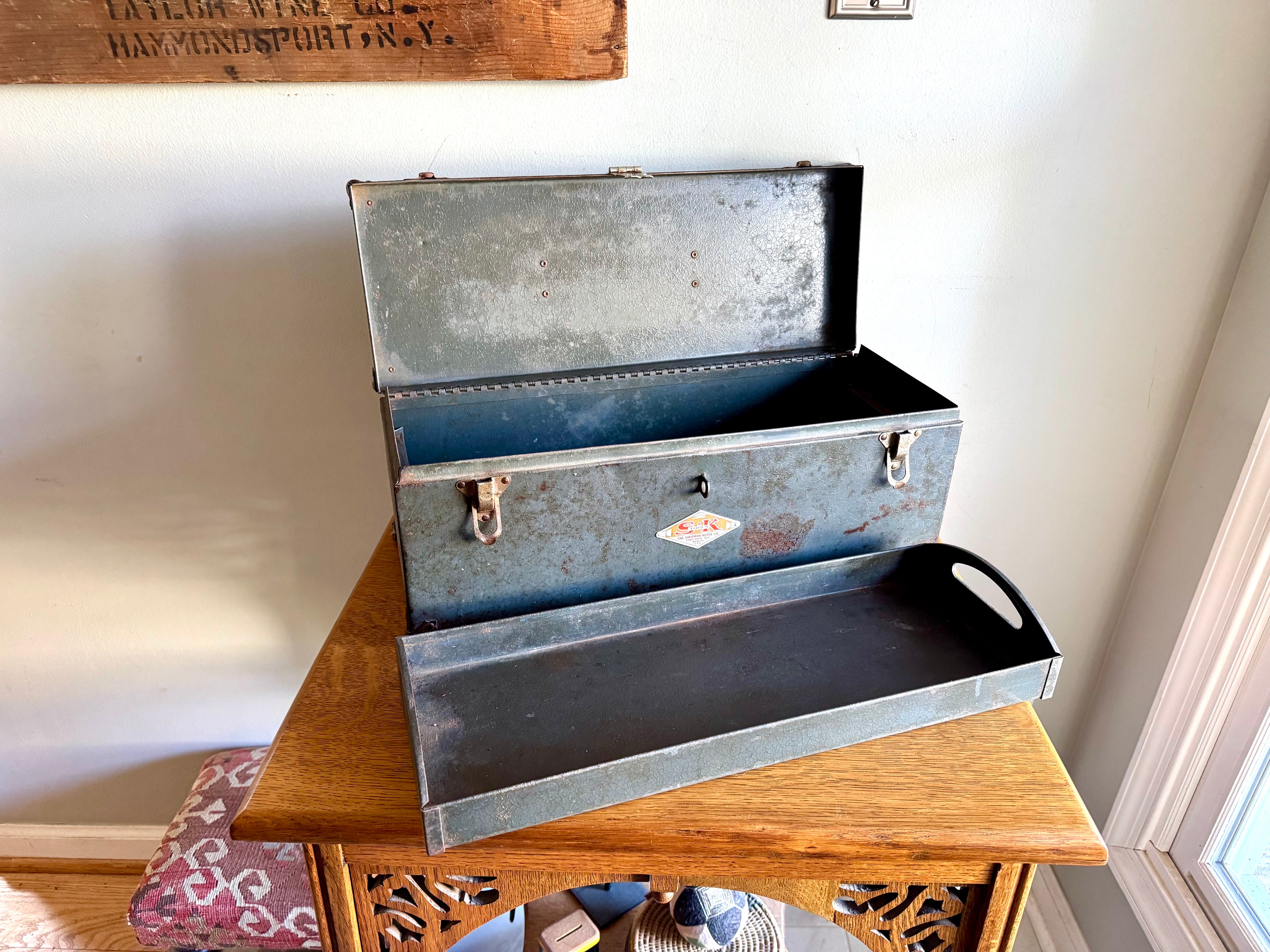 Vtg S-K Tools Distressed Toolbox | Rustic Sherman-Klove Toolbox with Caddy