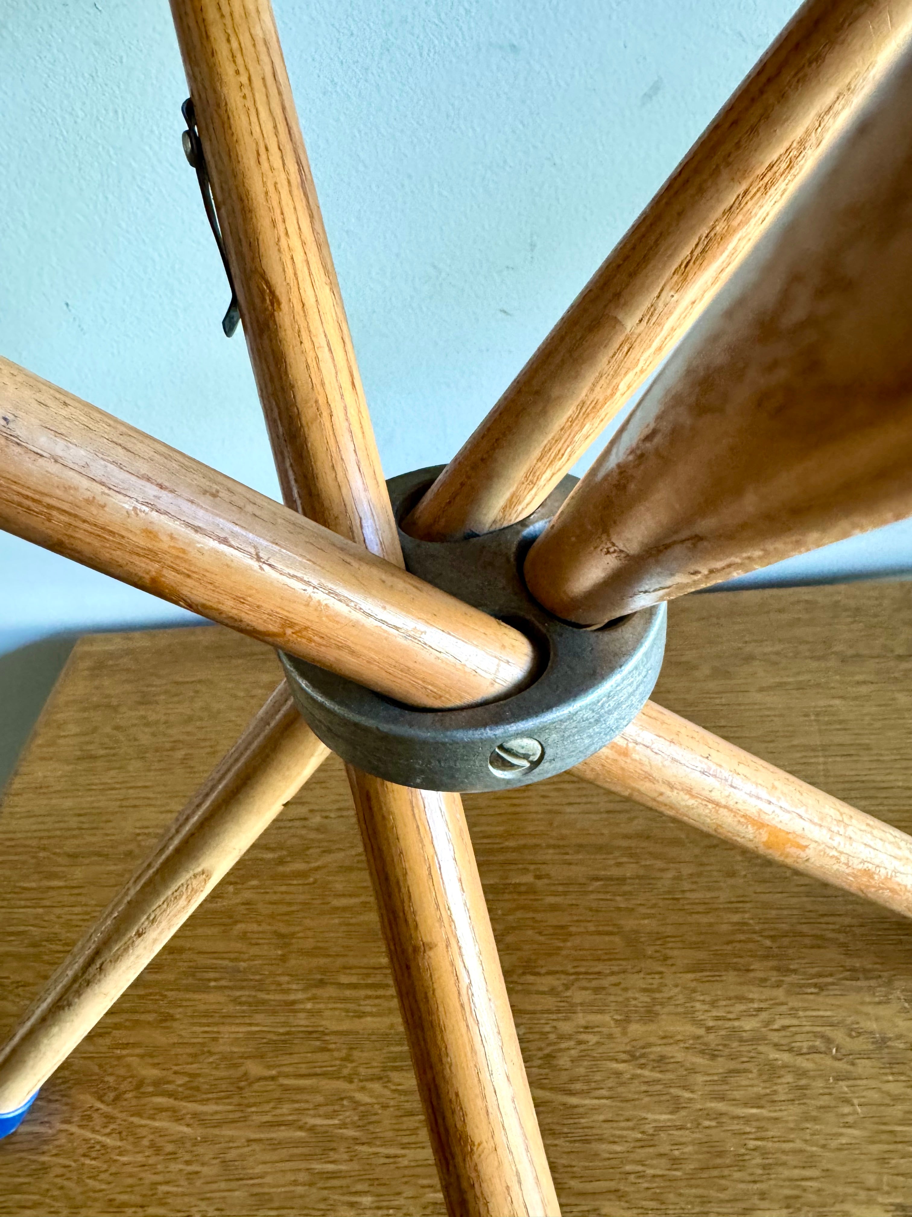 Vtg Wood & Leather Camp Stool | Folding 24" Camping Stool
