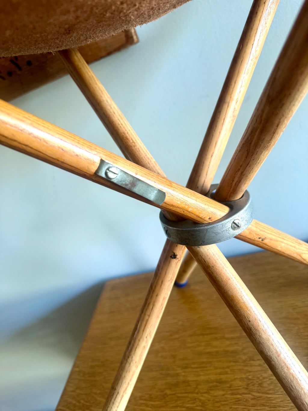 Vtg Wood & Leather Camp Stool | Folding 24" Camping Stool