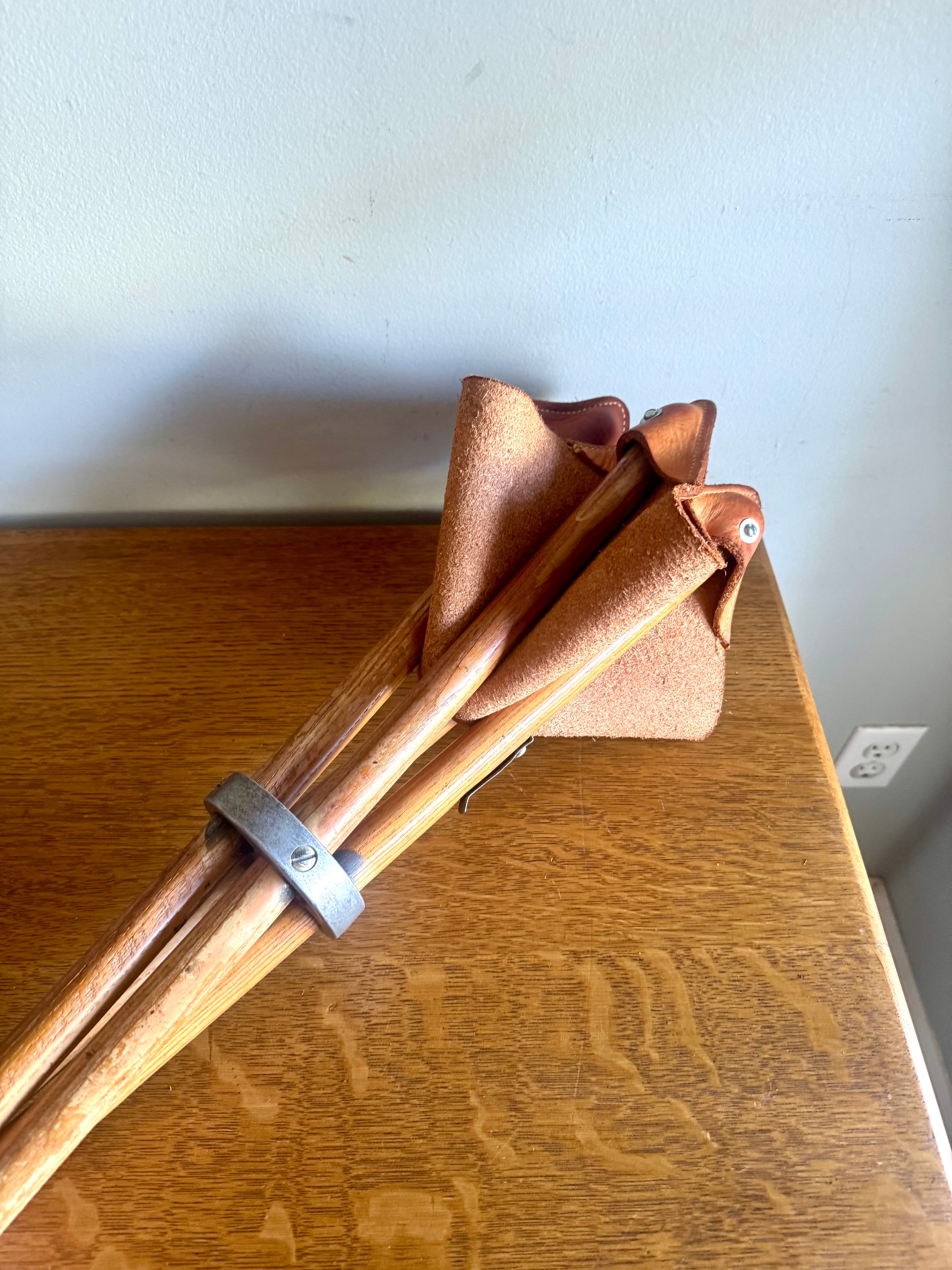 Vtg Wood & Leather Camp Stool | Folding 24" Camping Stool