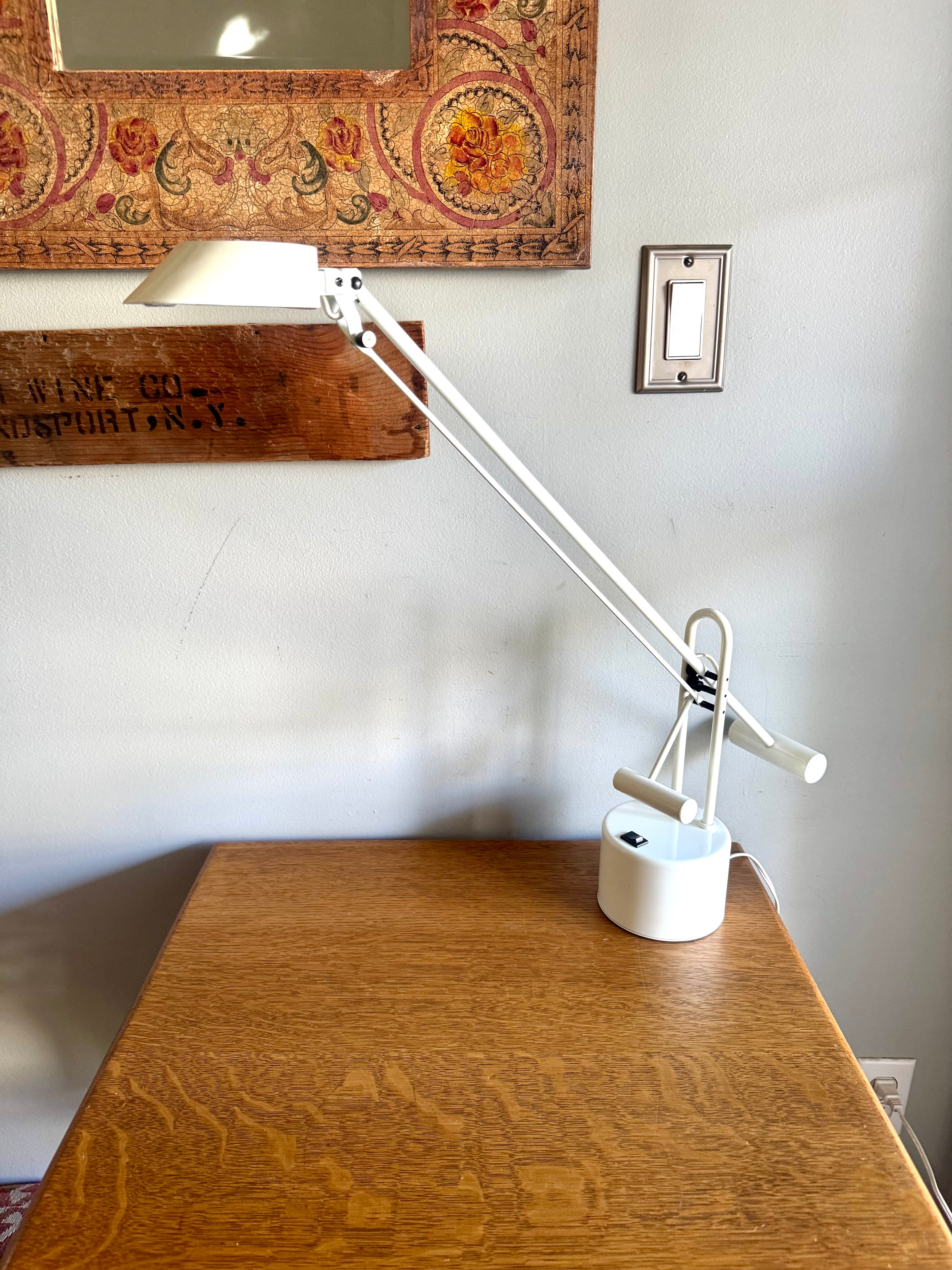 Vtg Post-modern Counter Balance Desk Lamp | White Articulating Desk Lamp
