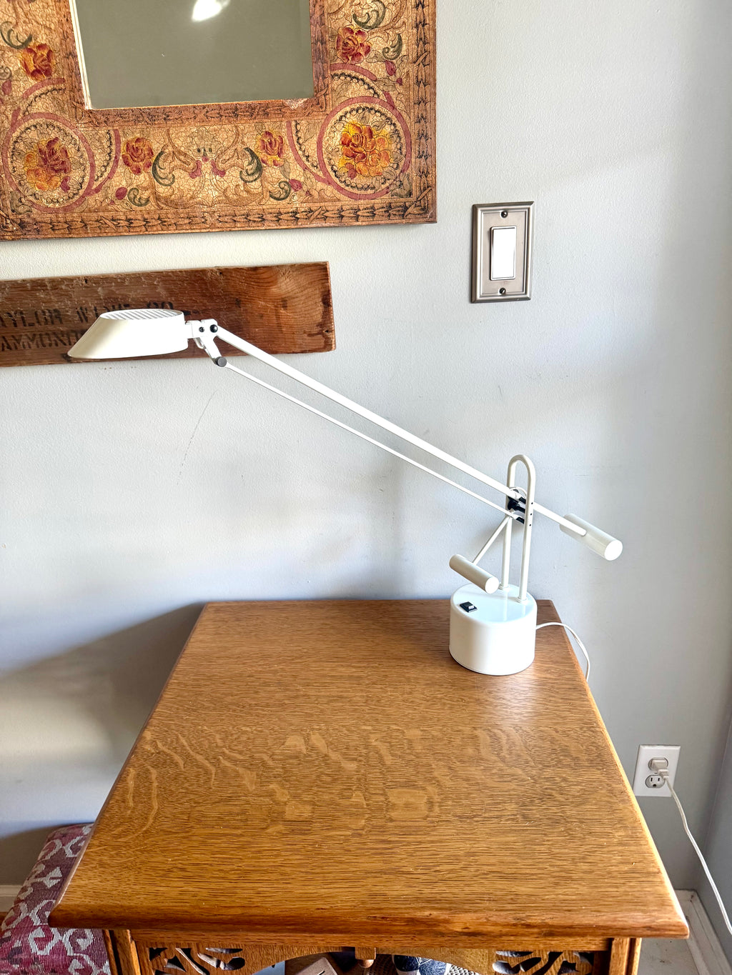 Vtg Post-modern Counter Balance Desk Lamp | White Articulating Desk Lamp