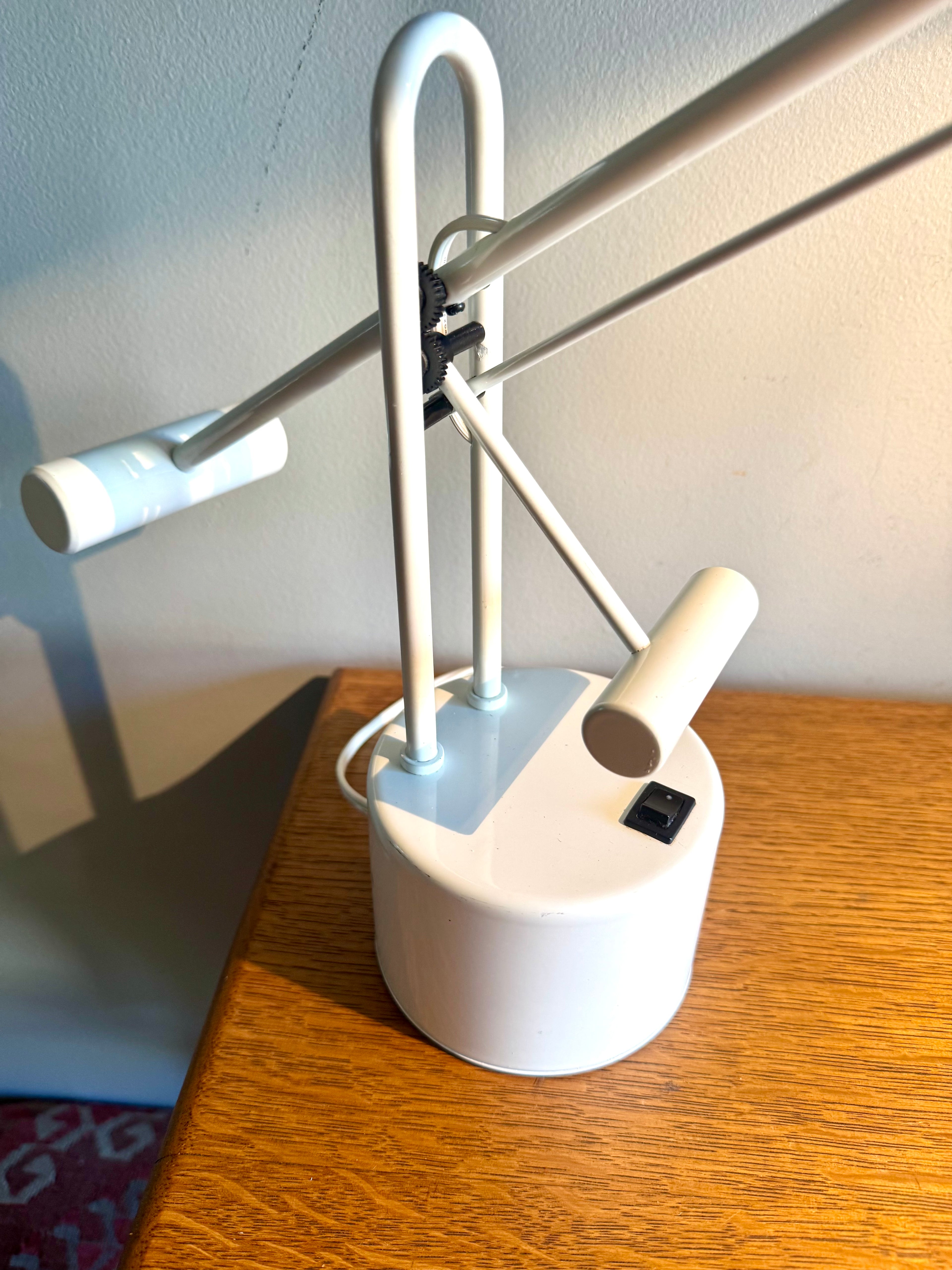 Vtg Post-modern Counter Balance Desk Lamp | White Articulating Desk Lamp