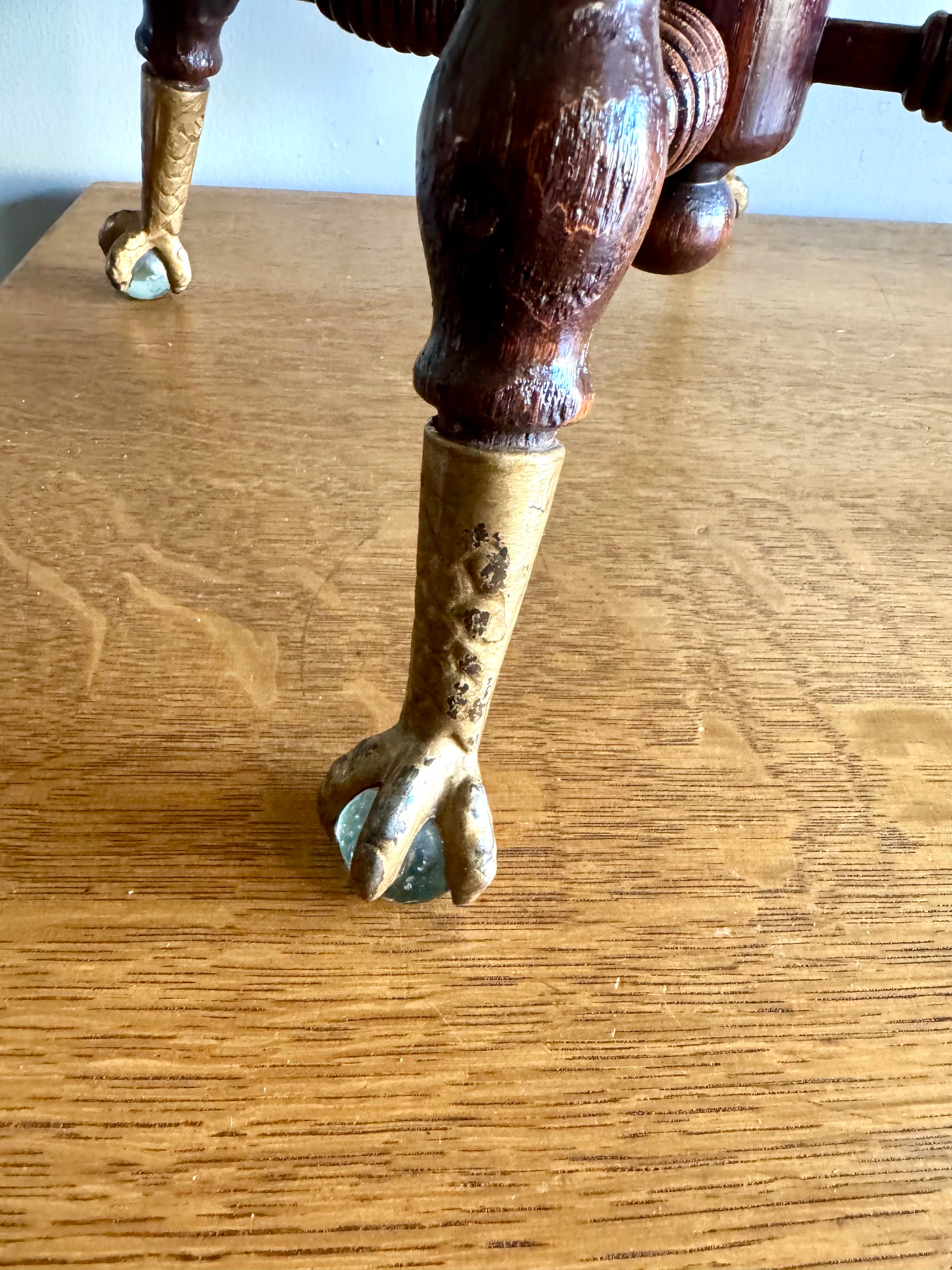 Antique Wooden Claw Foot  Piano Stool | Glass Ball Claw Foot Adjustable Piano Stool