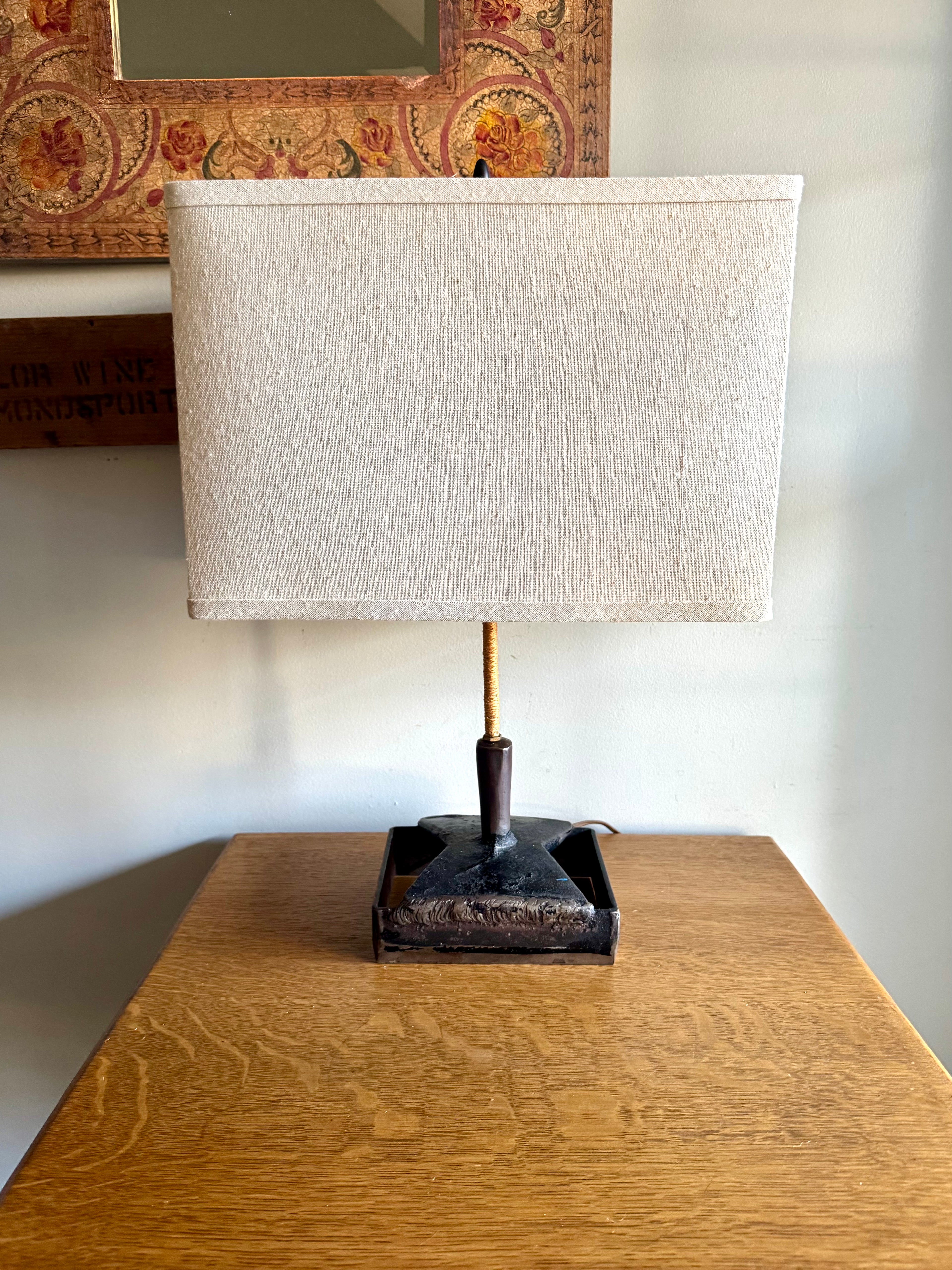 Vtg Steel Brutalist Table Lamp | Unique Steel Lamp