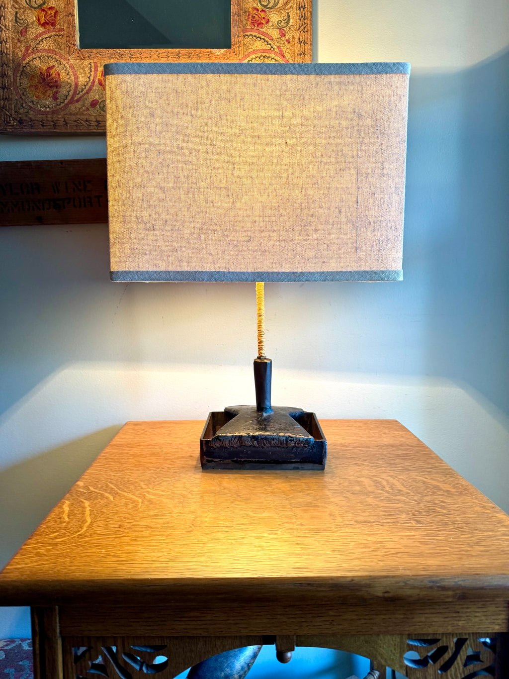 Vtg Steel Brutalist Table Lamp | Unique Steel Lamp