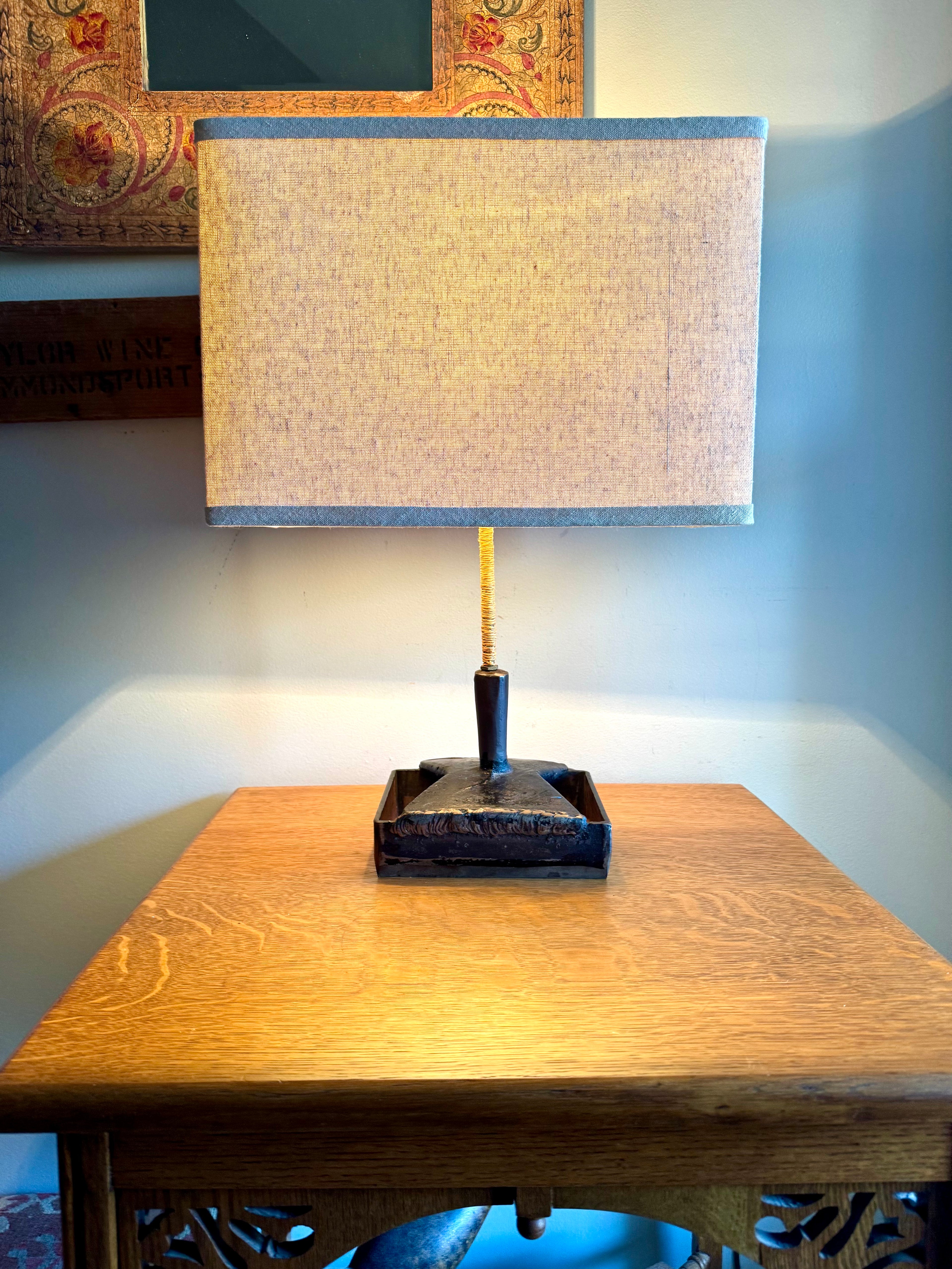 Vtg Steel Brutalist Table Lamp | Unique Steel Lamp