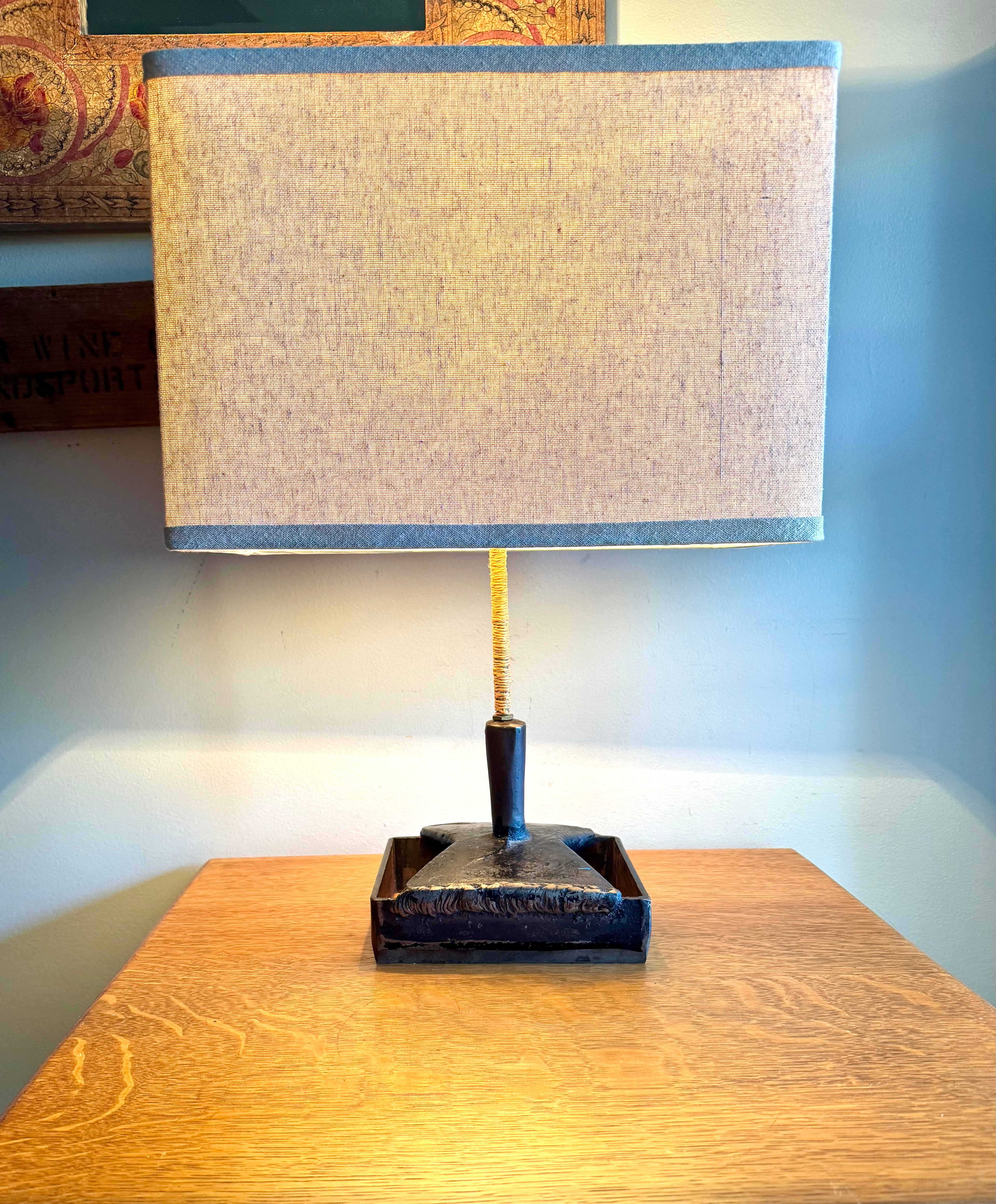 Vtg Steel Brutalist Table Lamp | Unique Steel Lamp