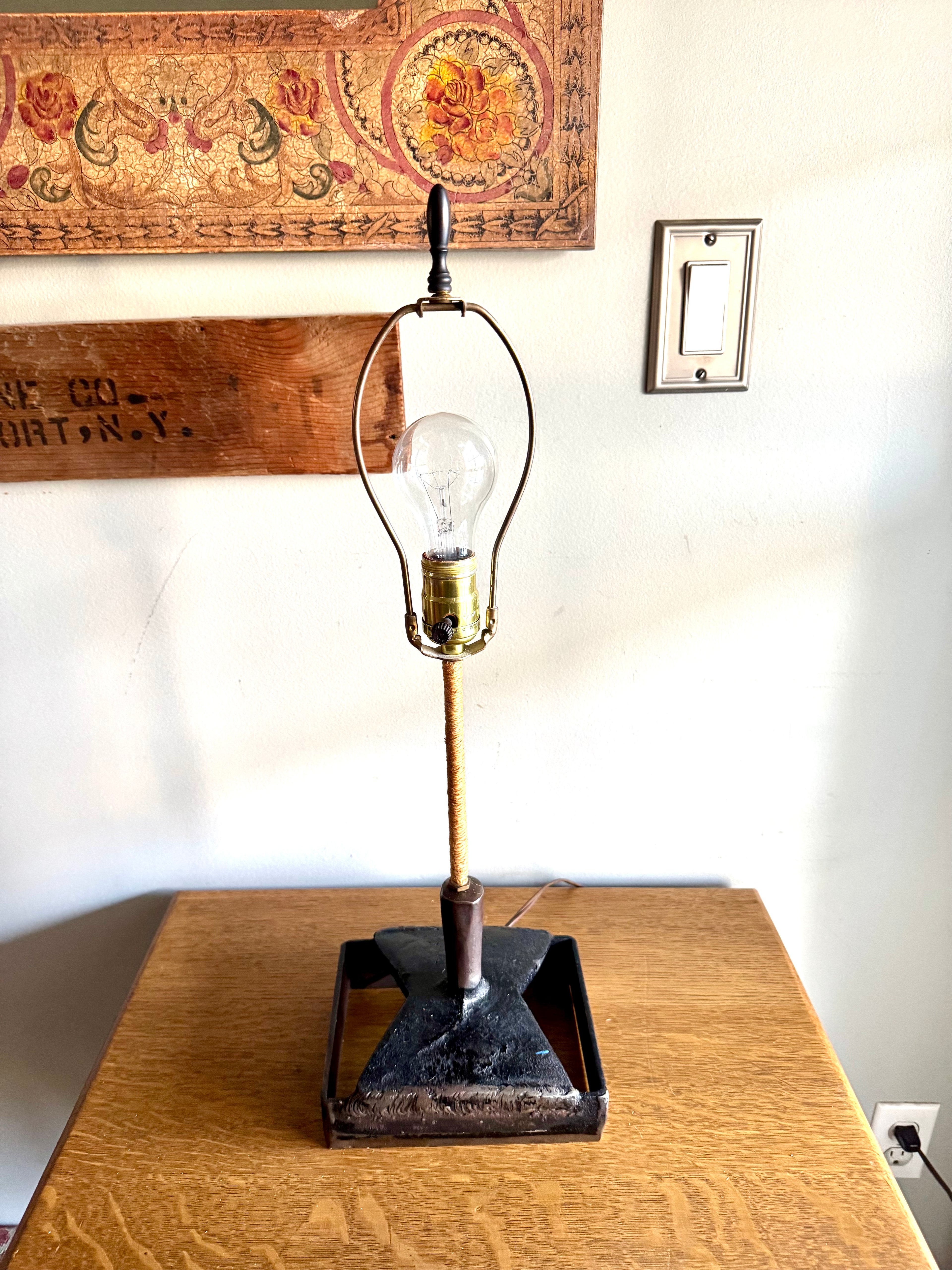 Vtg Steel Brutalist Table Lamp | Unique Steel Lamp