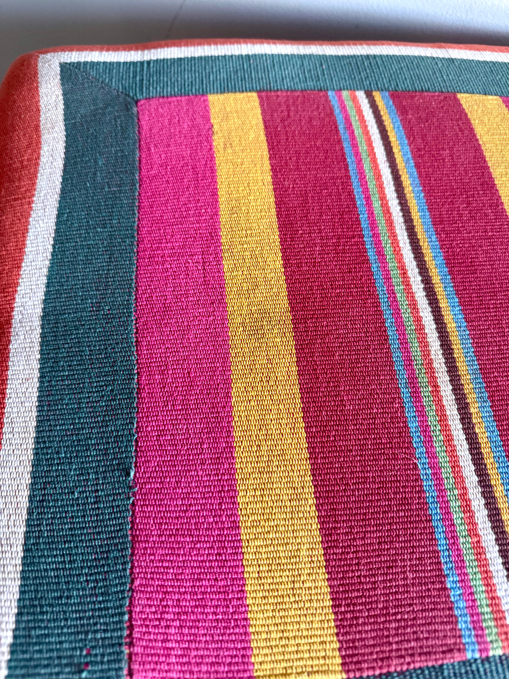 Vtg Colorful Striped Square Pouf | Striped Colorful Boho Ottoman