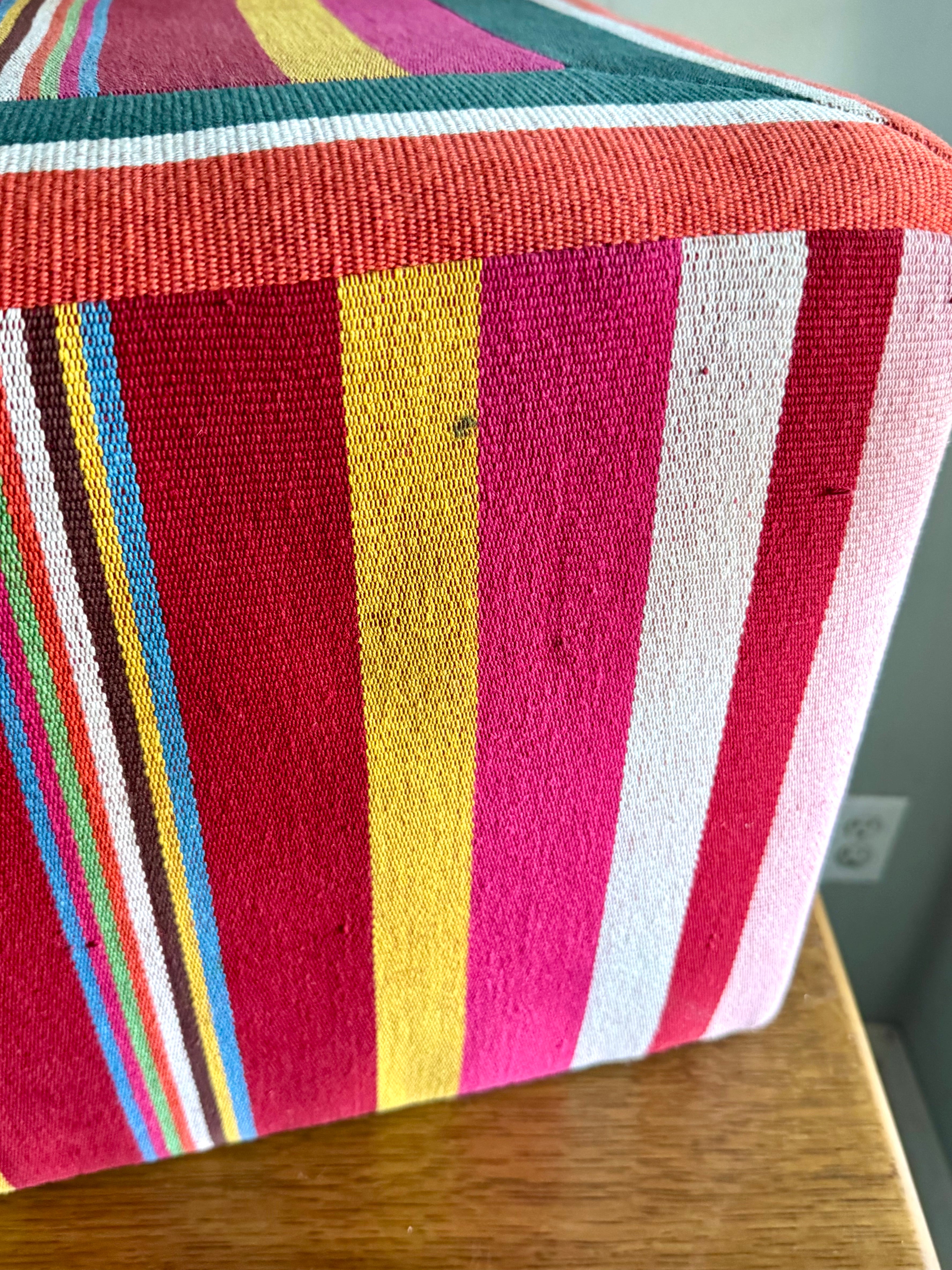 Vtg Colorful Striped Square Pouf | Striped Colorful Boho Ottoman