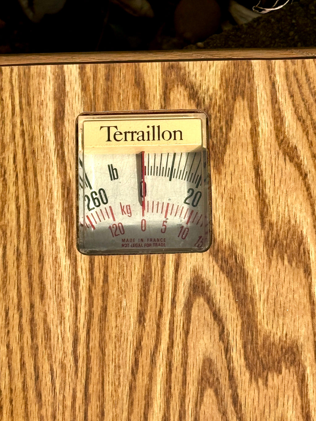 Vtg Mechanical Wooden-Finish Bathroom Scale made by Terraillon in France ~ MCM Bathroom Scale