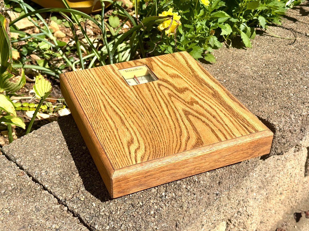 Vtg Mechanical Wooden-Finish Bathroom Scale made by Terraillon in France ~ MCM Bathroom Scale