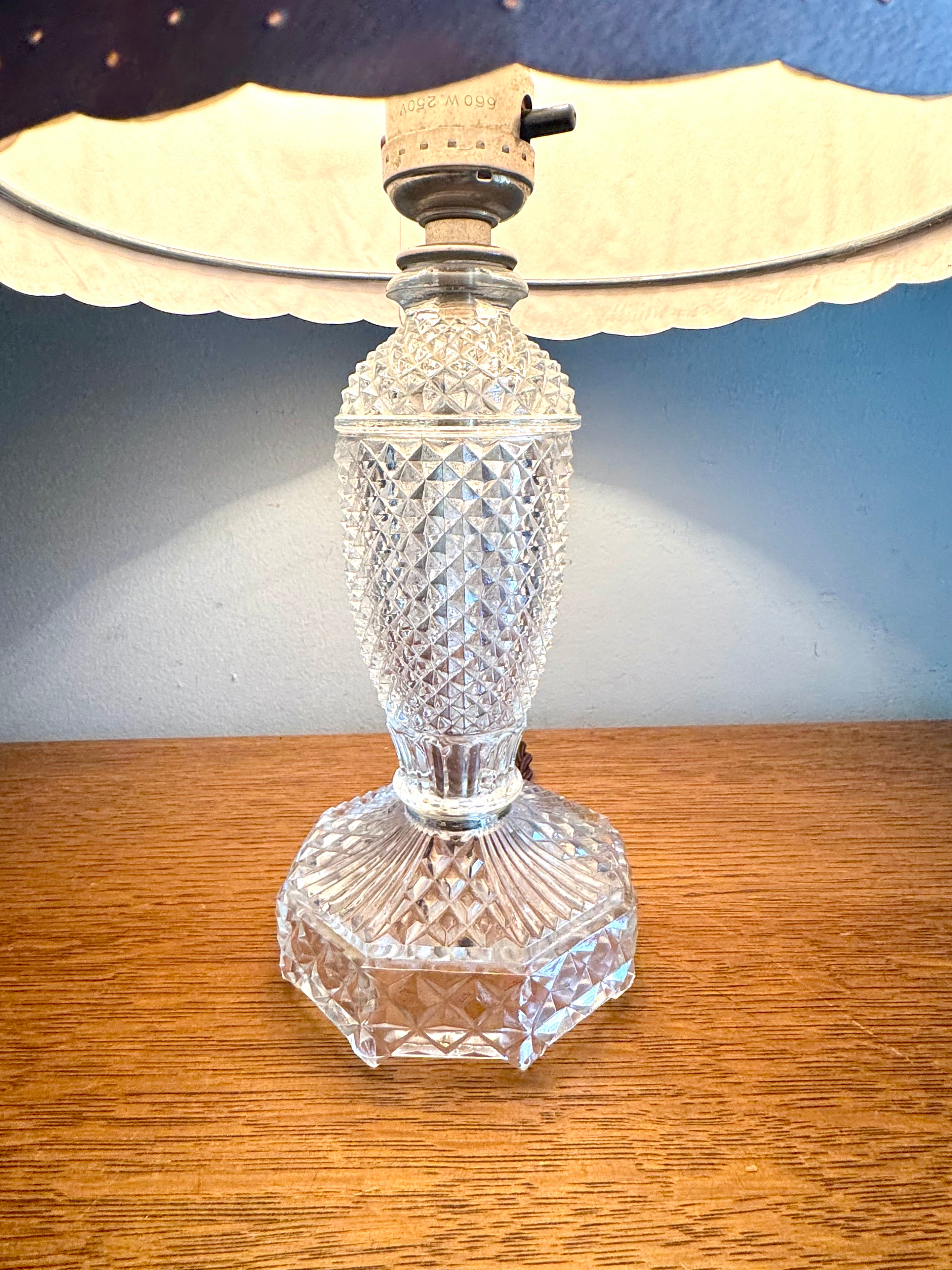 Vtg 1940's Cut Glass Bourdoir Style Lamp | Cut Glass Dresser Lamp (Shade Not included)