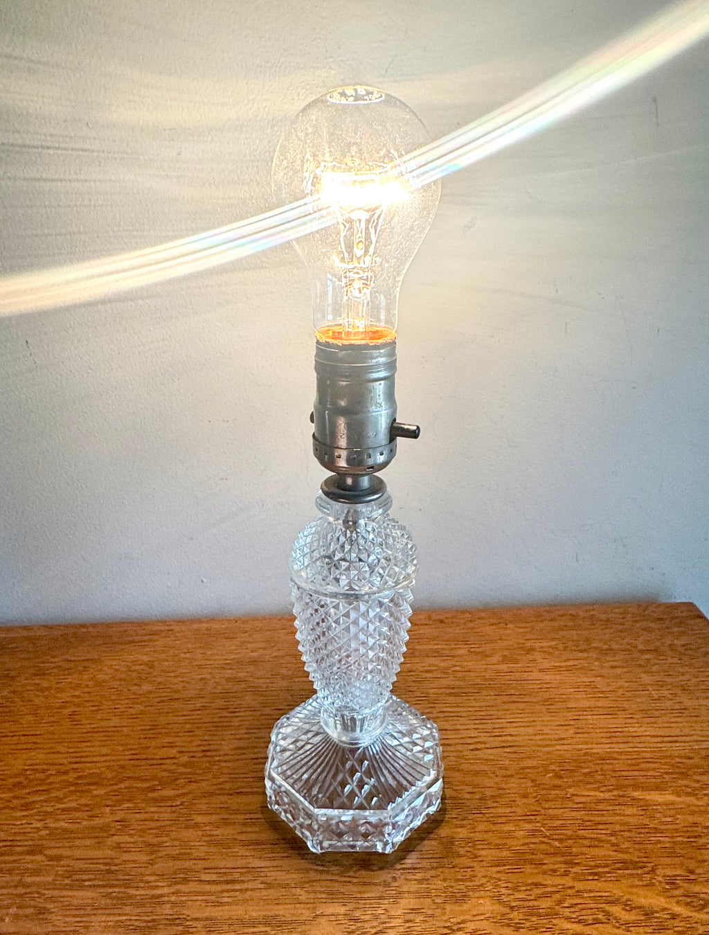Vtg 1940's Cut Glass Bourdoir Style Lamp | Cut Glass Dresser Lamp (Shade Not included)