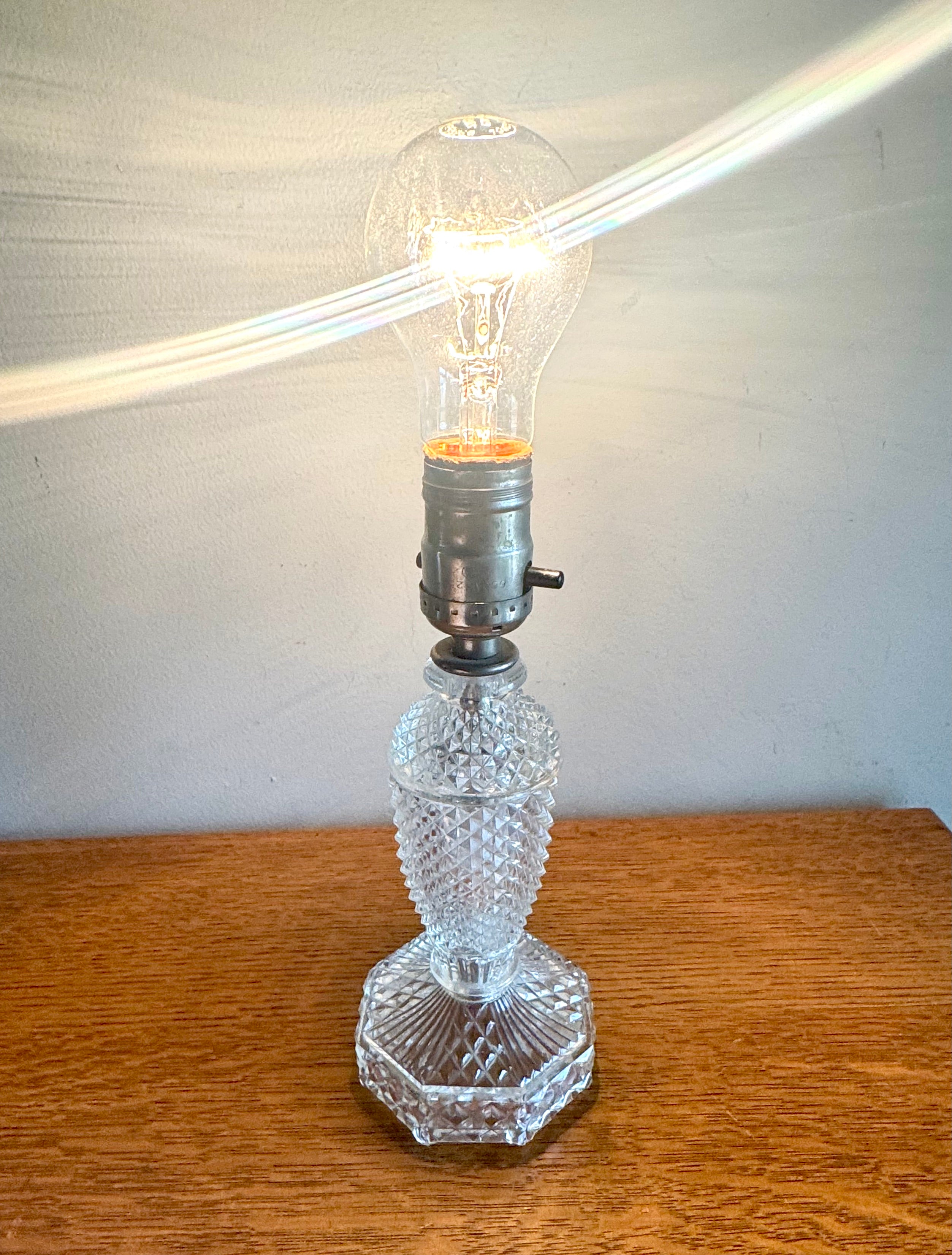 Vtg 1940's Cut Glass Bourdoir Style Lamp | Cut Glass Dresser Lamp (Shade Not included)