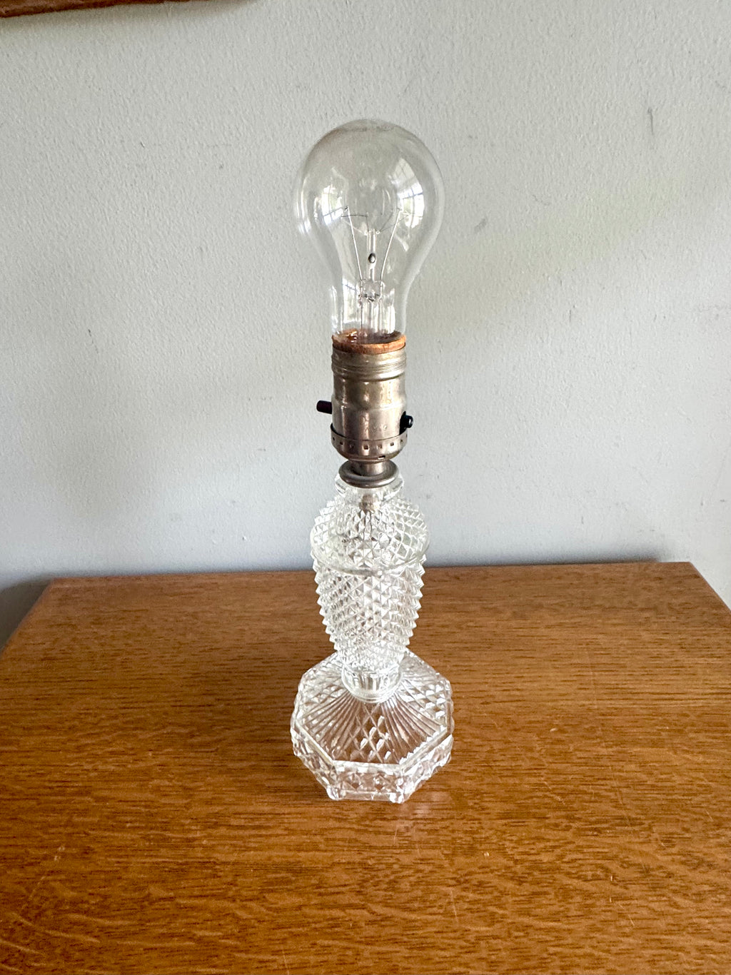 Vtg 1940's Cut Glass Bourdoir Style Lamp | Cut Glass Dresser Lamp (Shade Not included)
