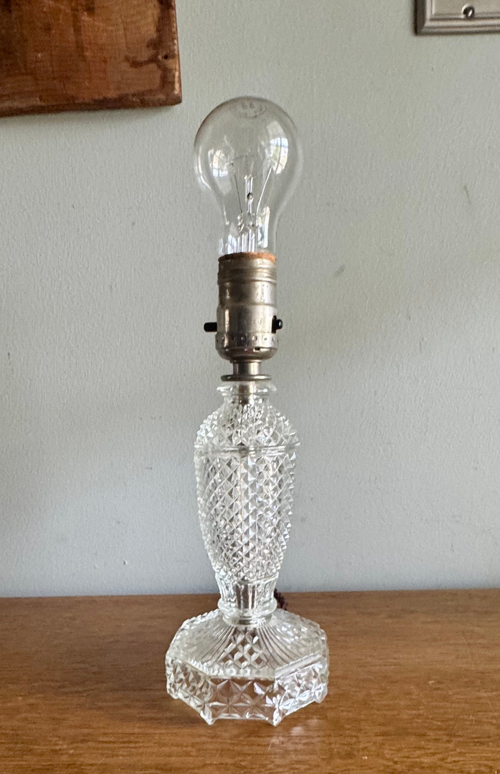Vtg 1940's Cut Glass Bourdoir Style Lamp | Cut Glass Dresser Lamp (Shade Not included)