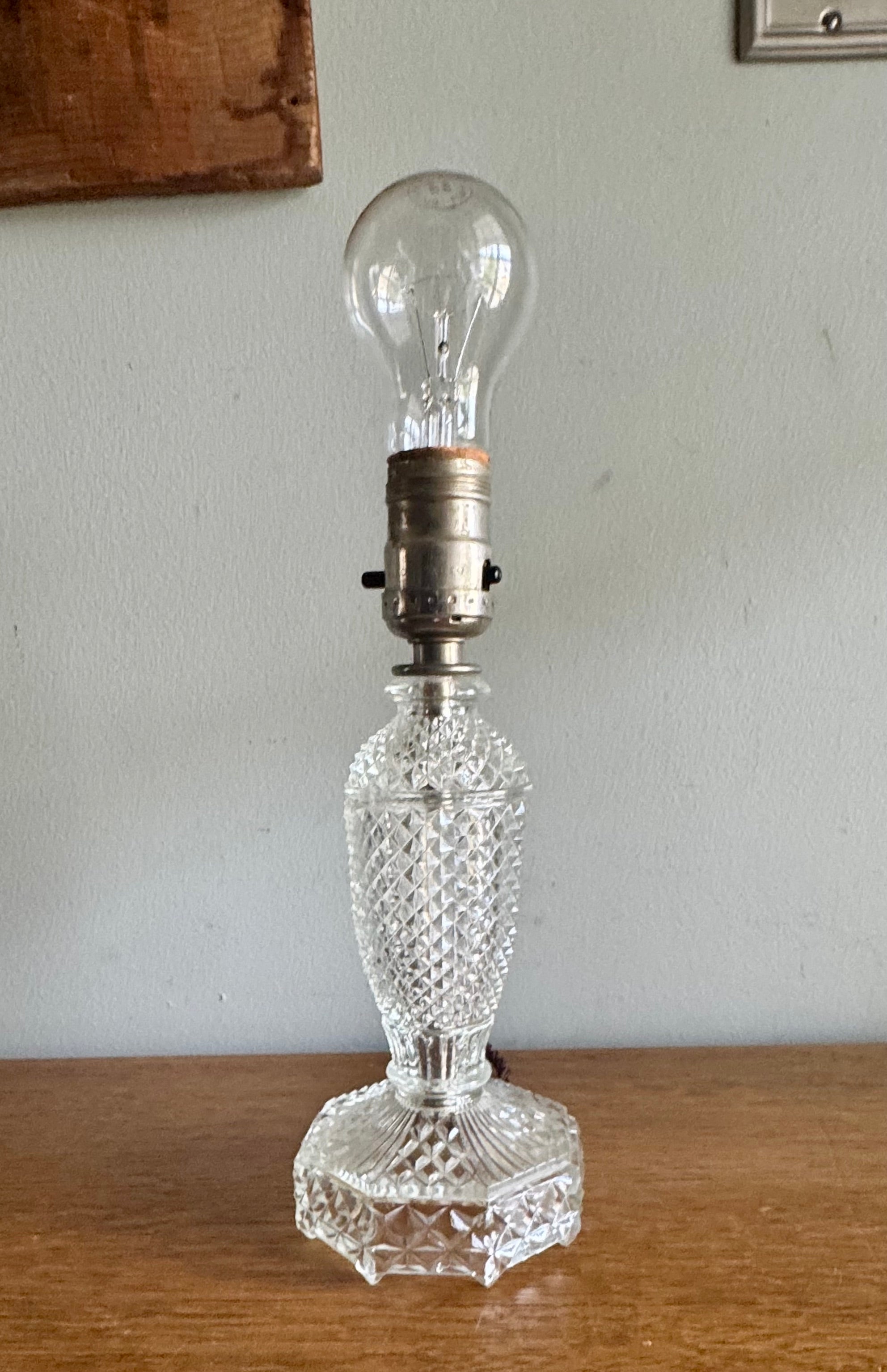 Vtg 1940's Cut Glass Bourdoir Style Lamp | Cut Glass Dresser Lamp (Shade Not included)