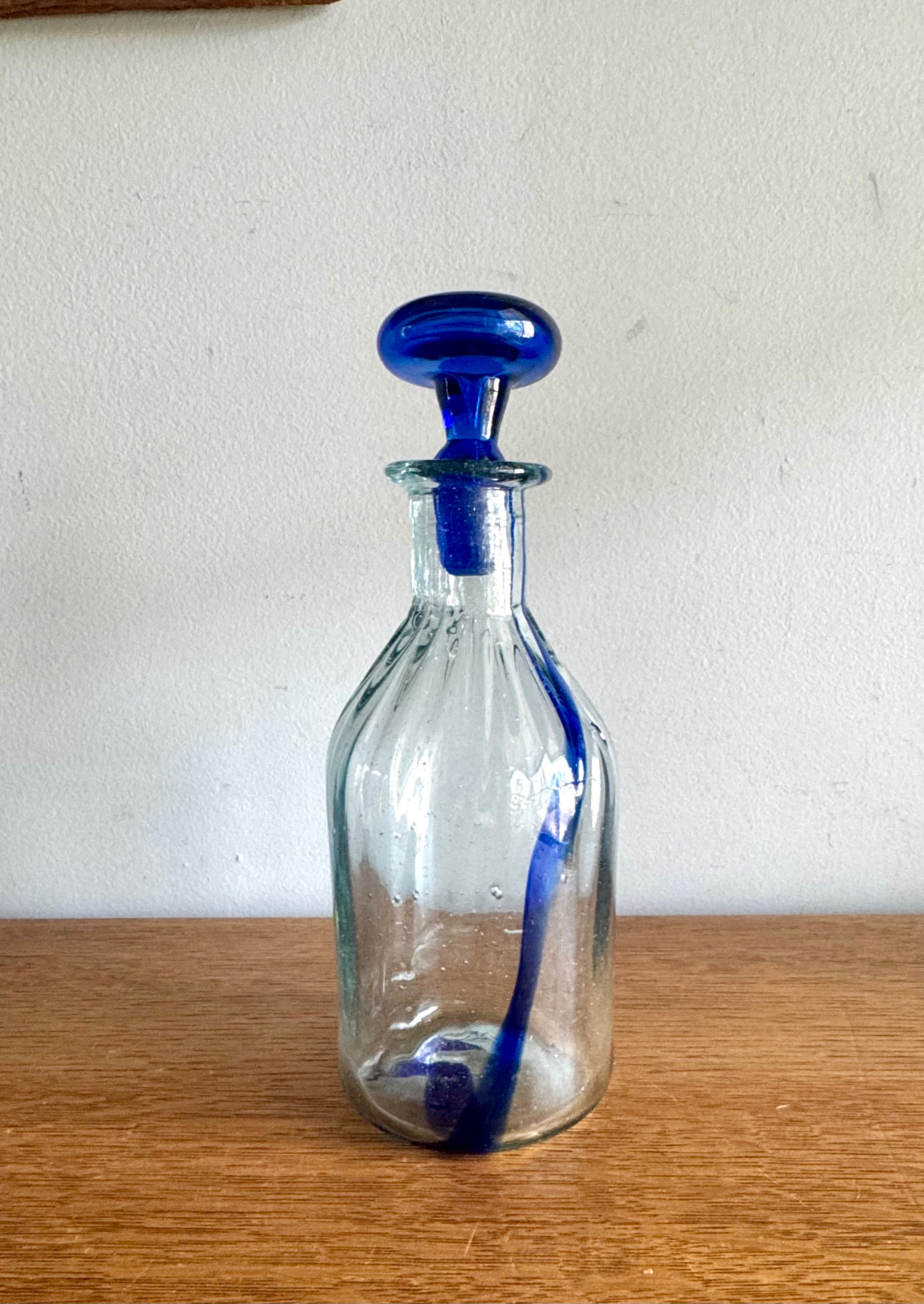 Vtg Handblown Glass Decanter with Stopper | Cobalt Blue Blenko Style Decanter