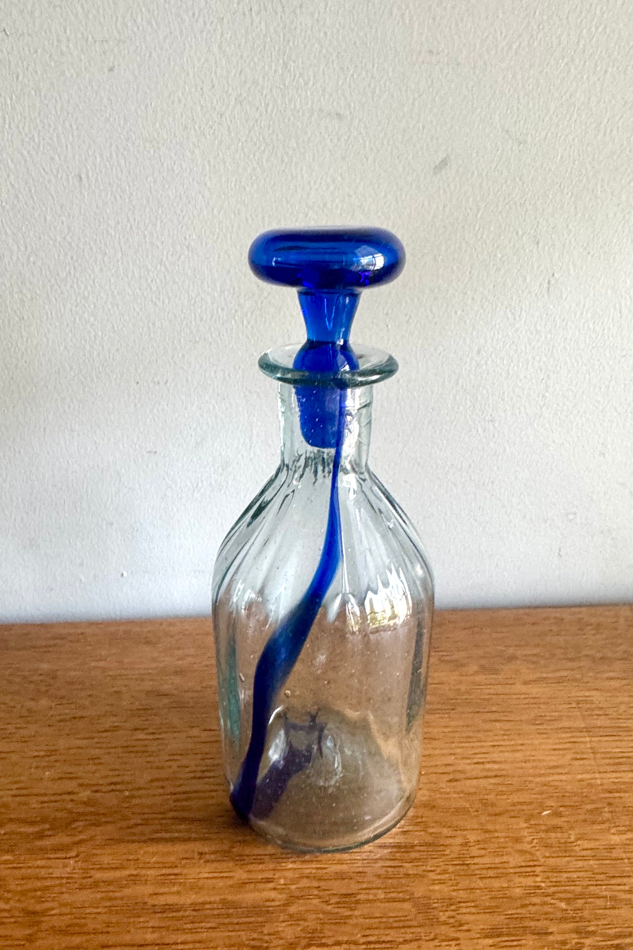 Vtg Handblown Glass Decanter with Stopper | Cobalt Blue Blenko Style Decanter