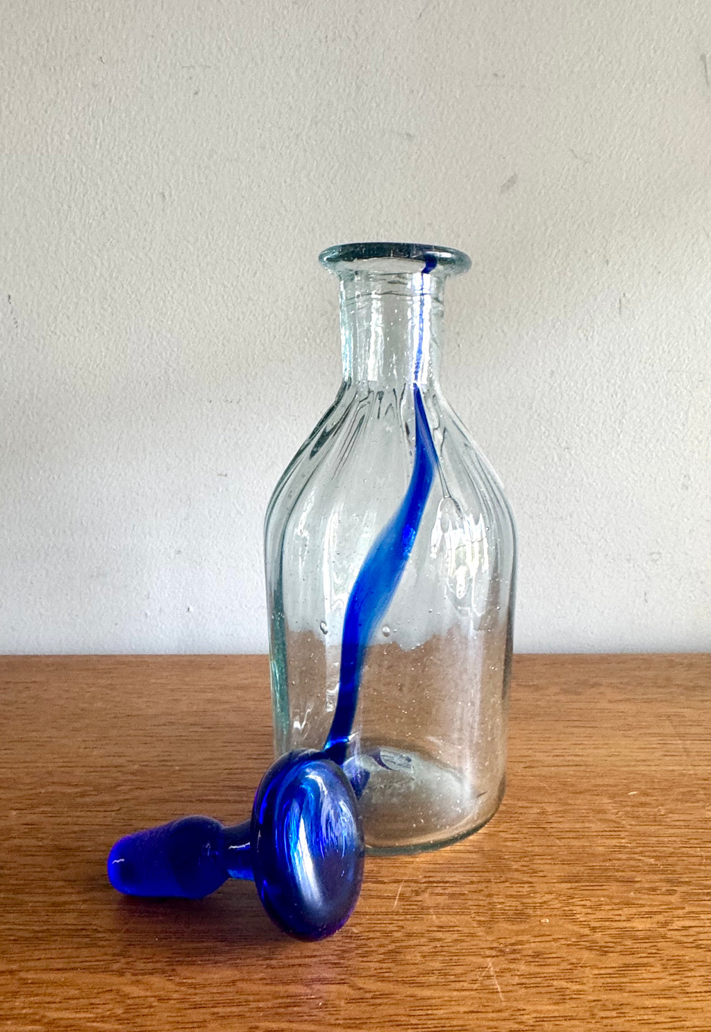 Vtg Handblown Glass Decanter with Stopper | Cobalt Blue Blenko Style Decanter